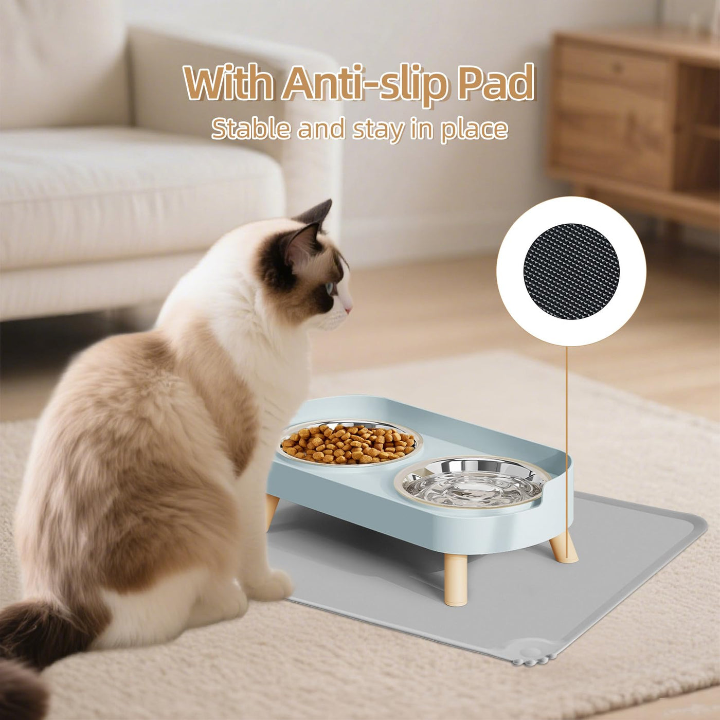Raised Cat Food & Water Bowl Set for Indoor Cats