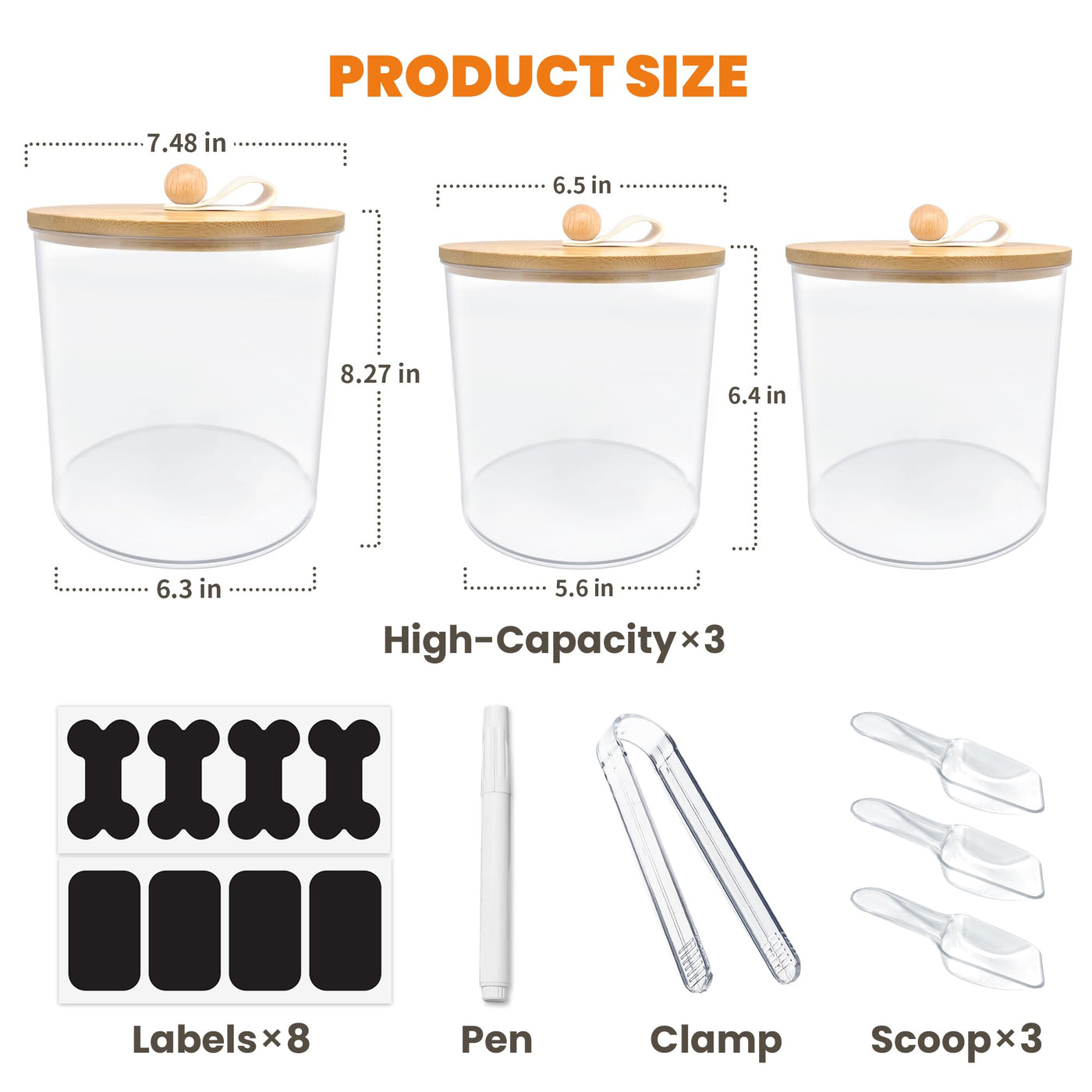 6-Pack Airtight Dog Treat Containers with Bamboo Lids