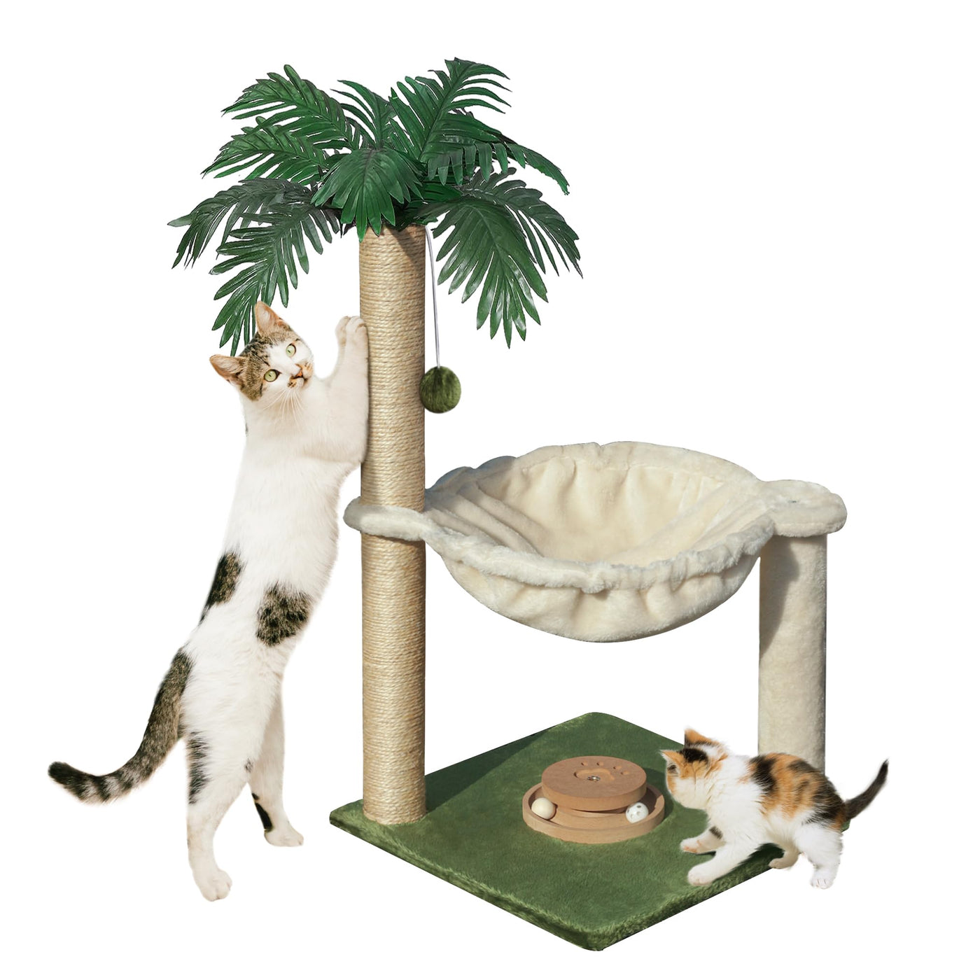 Tall Cat Scratching Post with Toy Ball & Self-Groomer