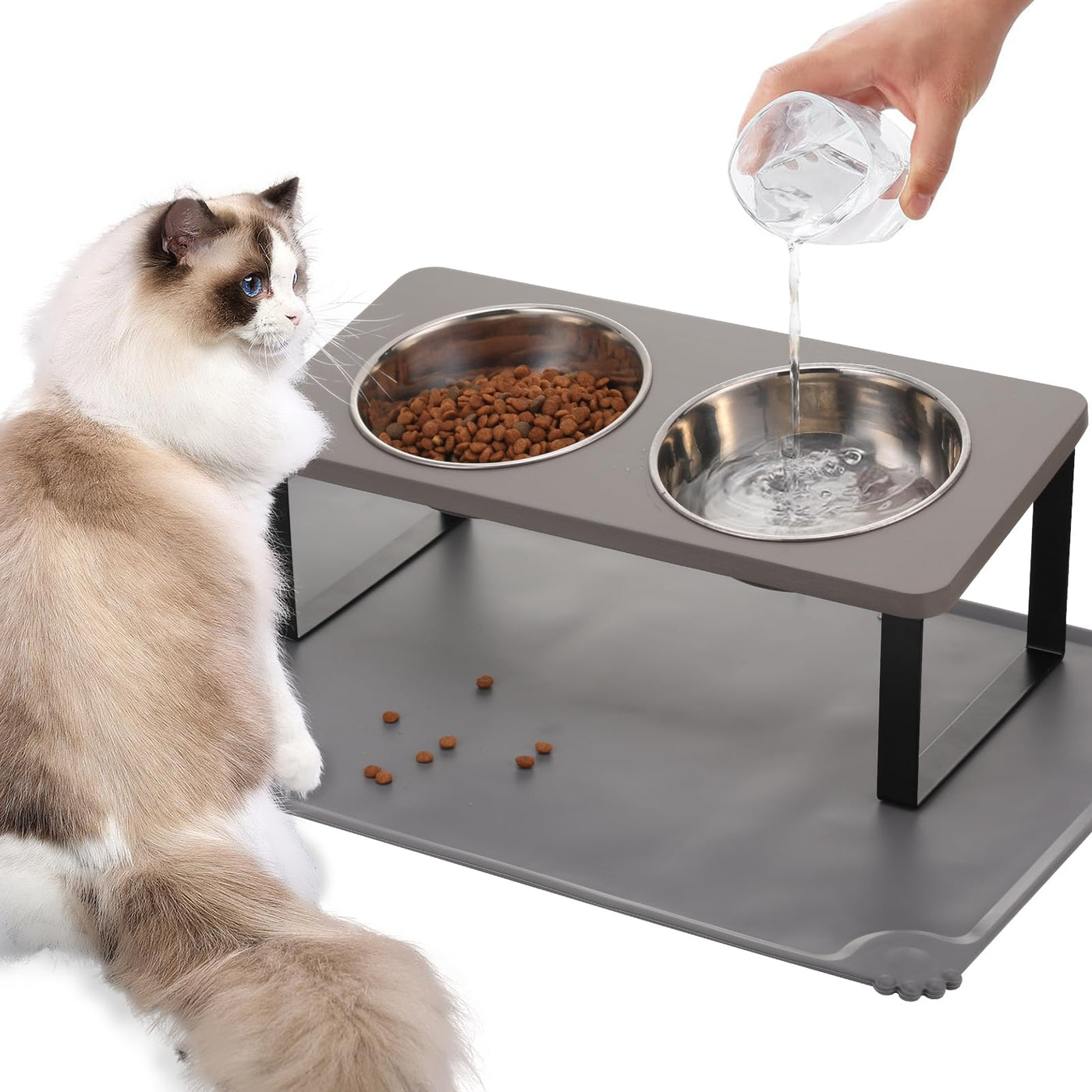Upgraded Elevated Cat Bowls with Non-Slip Feeding Mat