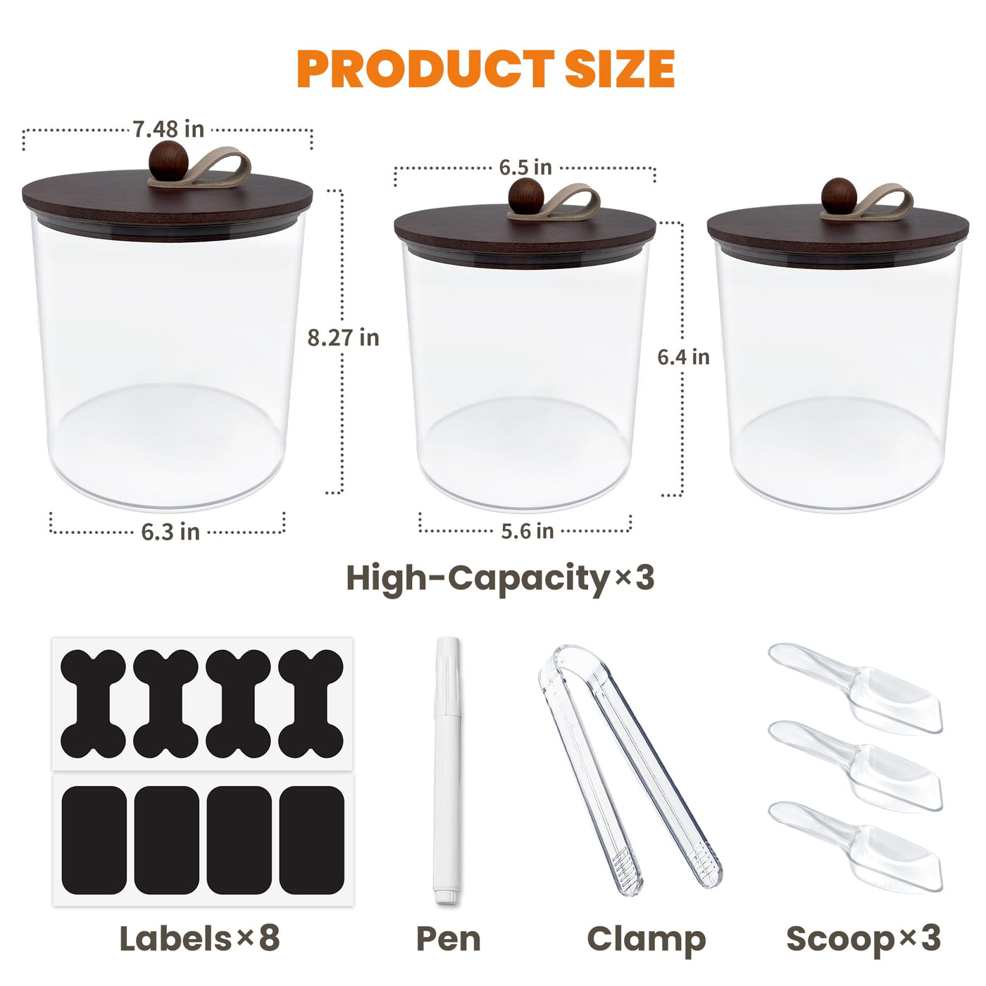 6-Pack Airtight Dog Treat Containers with Bamboo Lids
