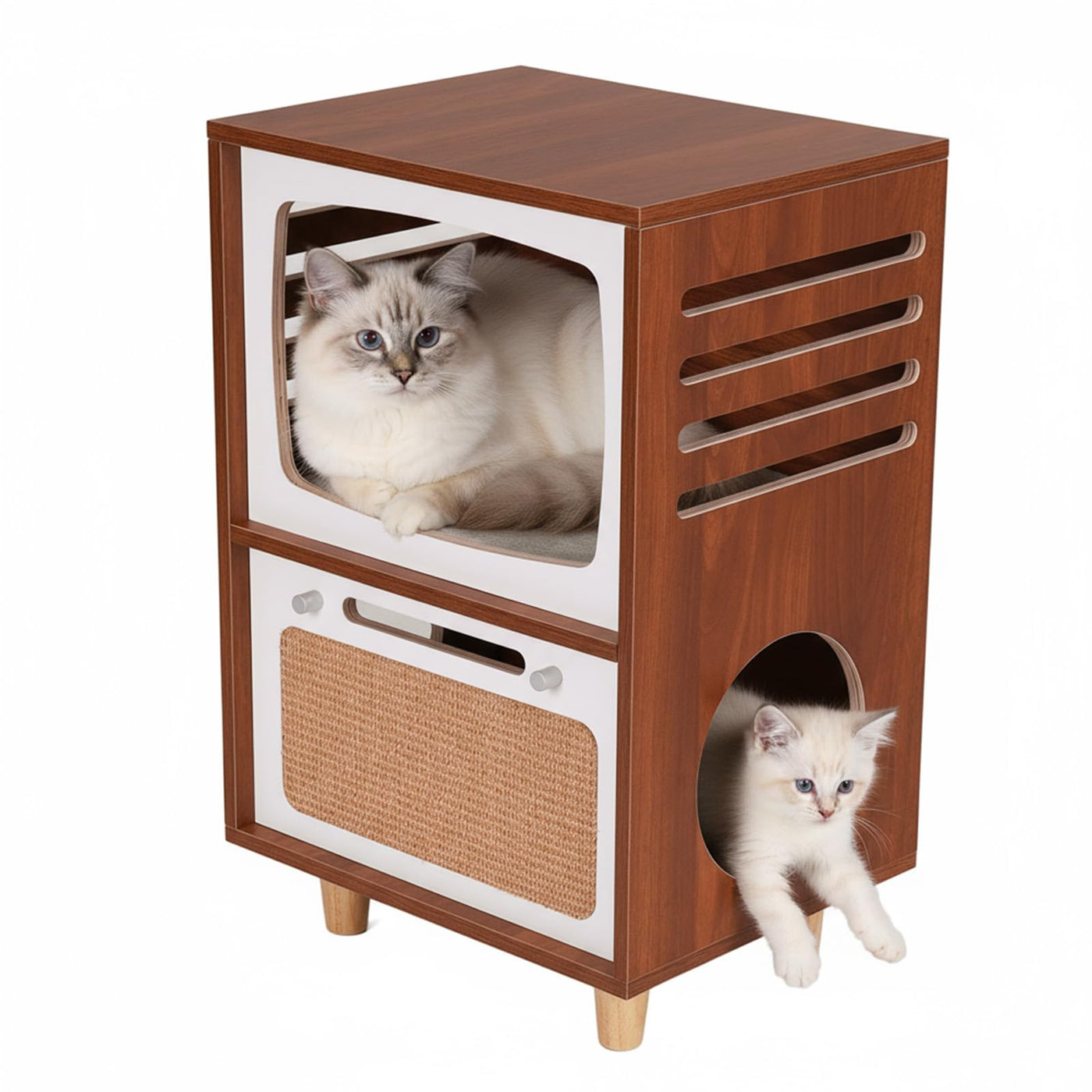 Retro TV-Style 2-Tier Cat Activity Center with Scratcher