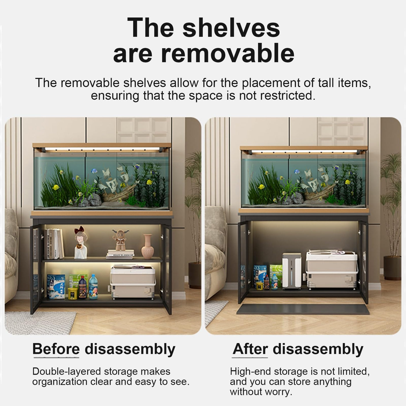 Heavy Duty Aquarium Stand with Glass Storage Cabinet