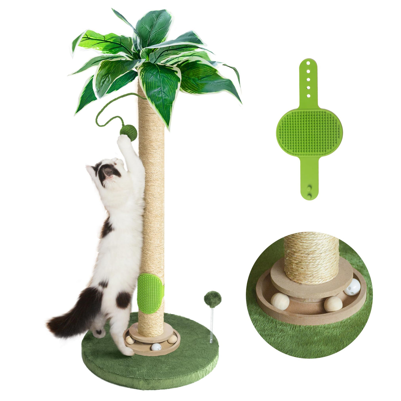 Tall Cat Scratching Post with Toy Ball & Self-Groomer