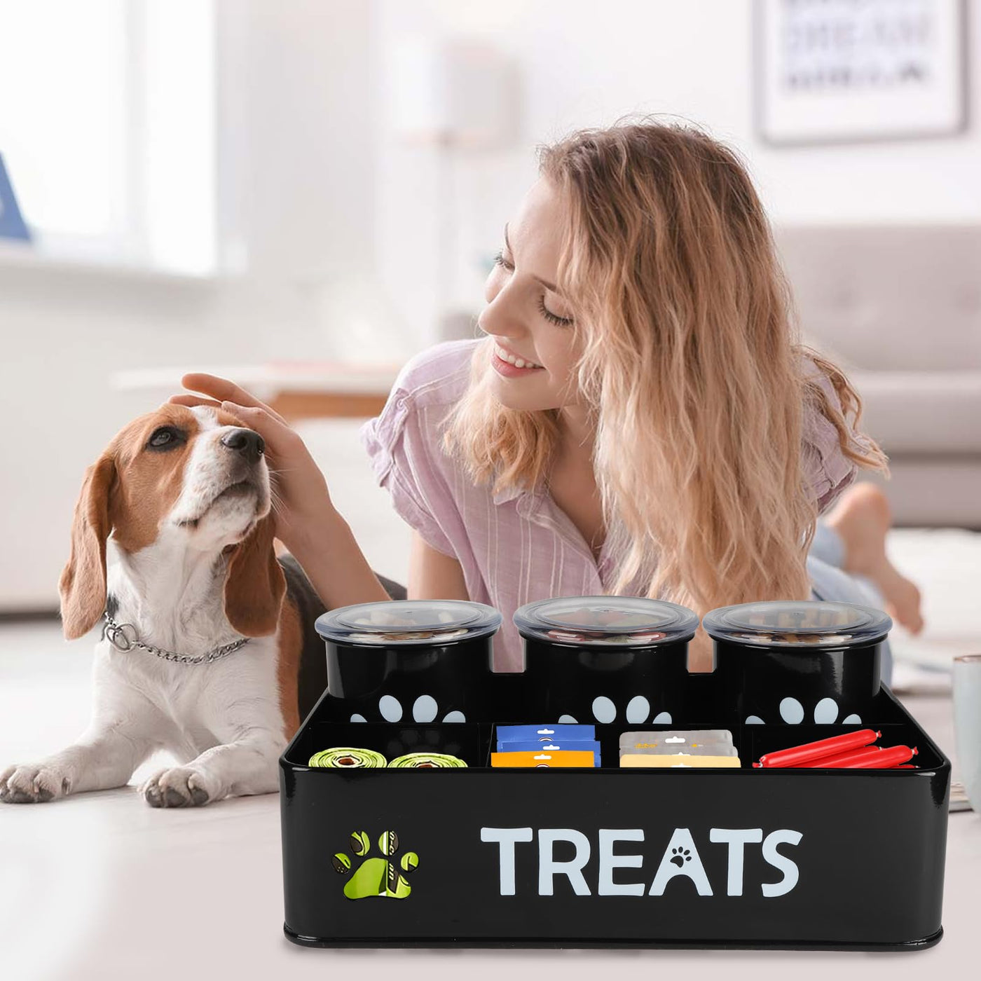 Airtight Metal Dog & Cat Treat Jar Set of 3 for Countertops
