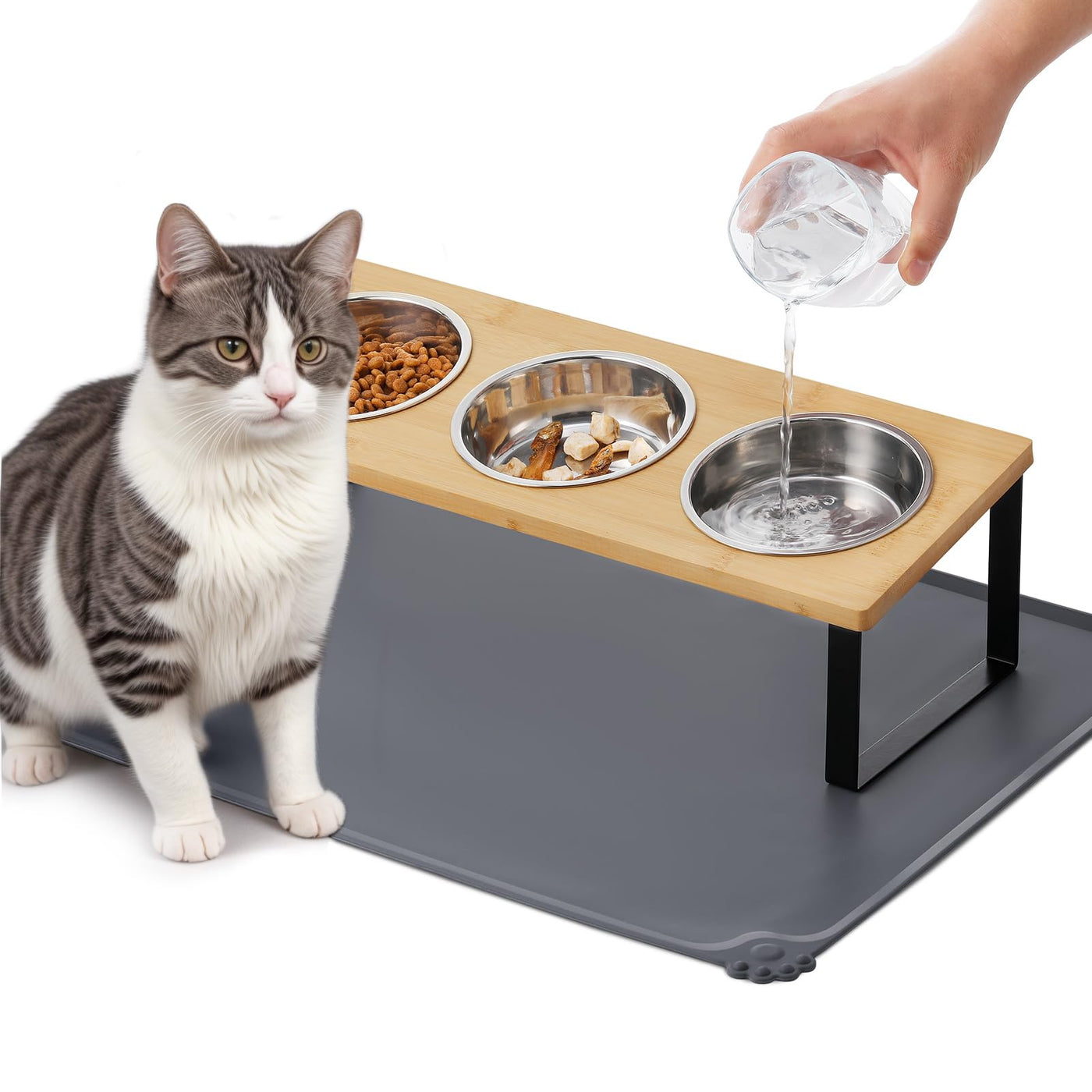 Upgraded Elevated Cat Bowls with Non-Slip Feeding Mat