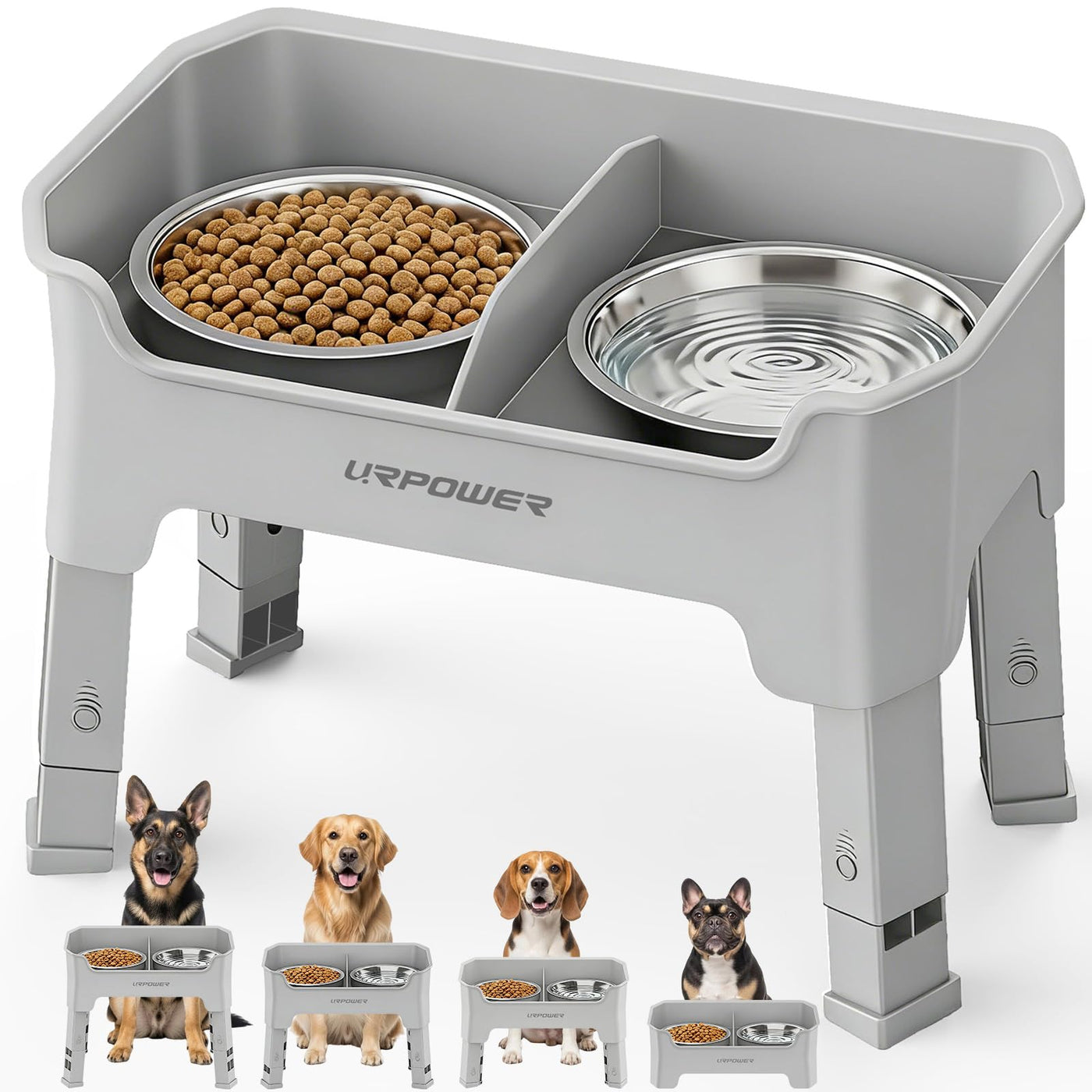 3-in-1 Adjustable Elevated Dog Bowl Stand with Lick Plate