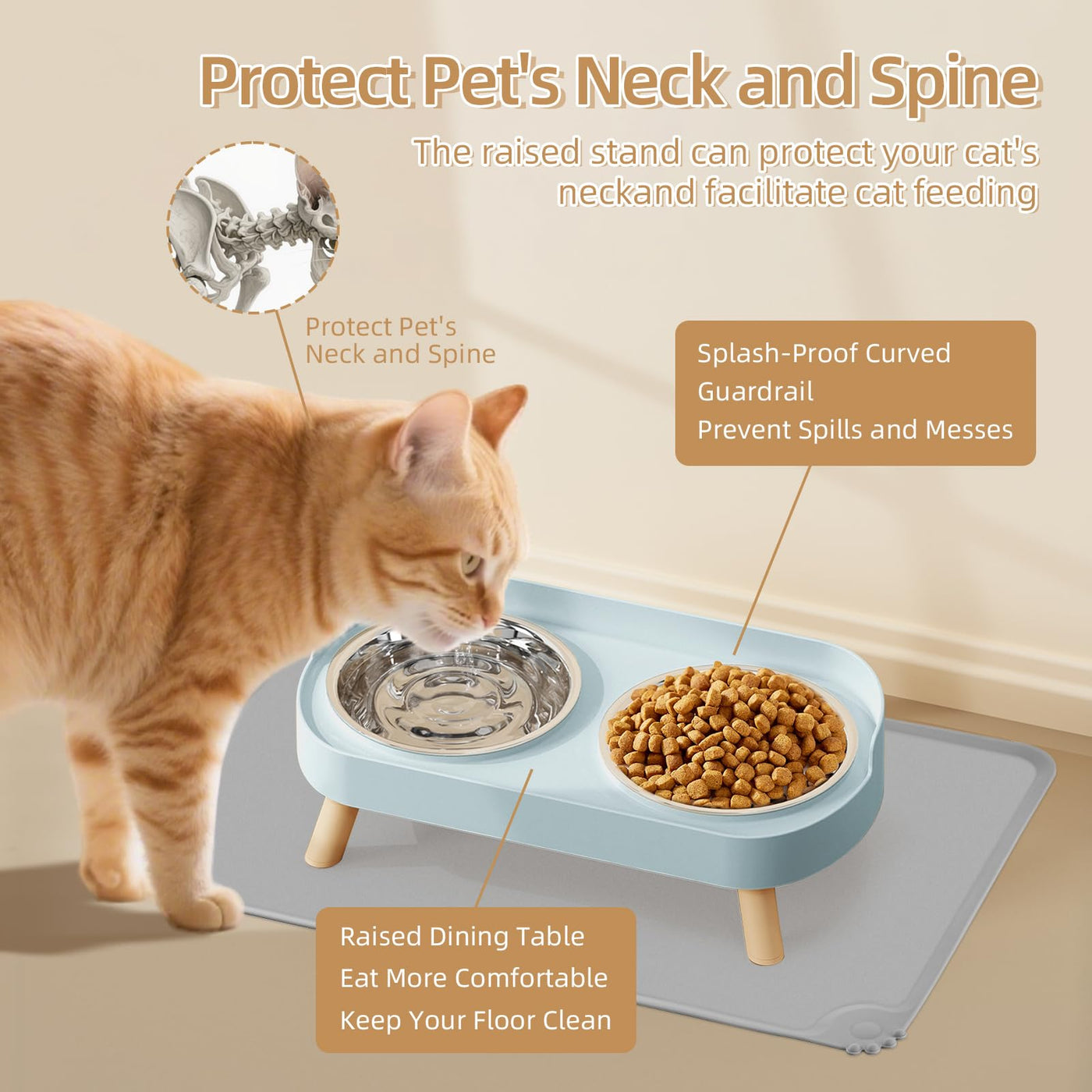 Raised Cat Food & Water Bowl Set for Indoor Cats