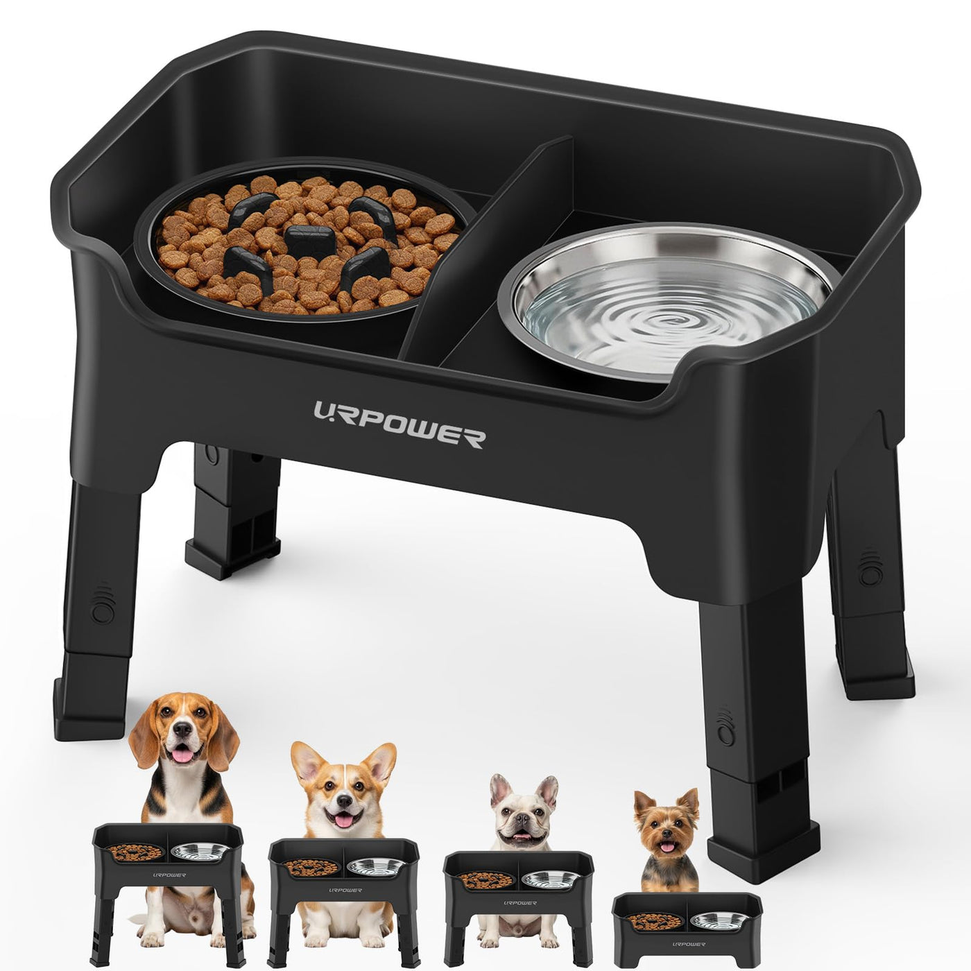 3-in-1 Adjustable Elevated Dog Bowl Stand with Lick Plate