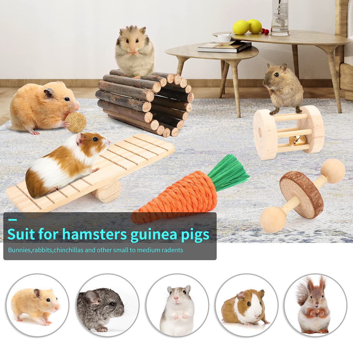 Small Animal Chew Toy Set with Wheel & Hideout