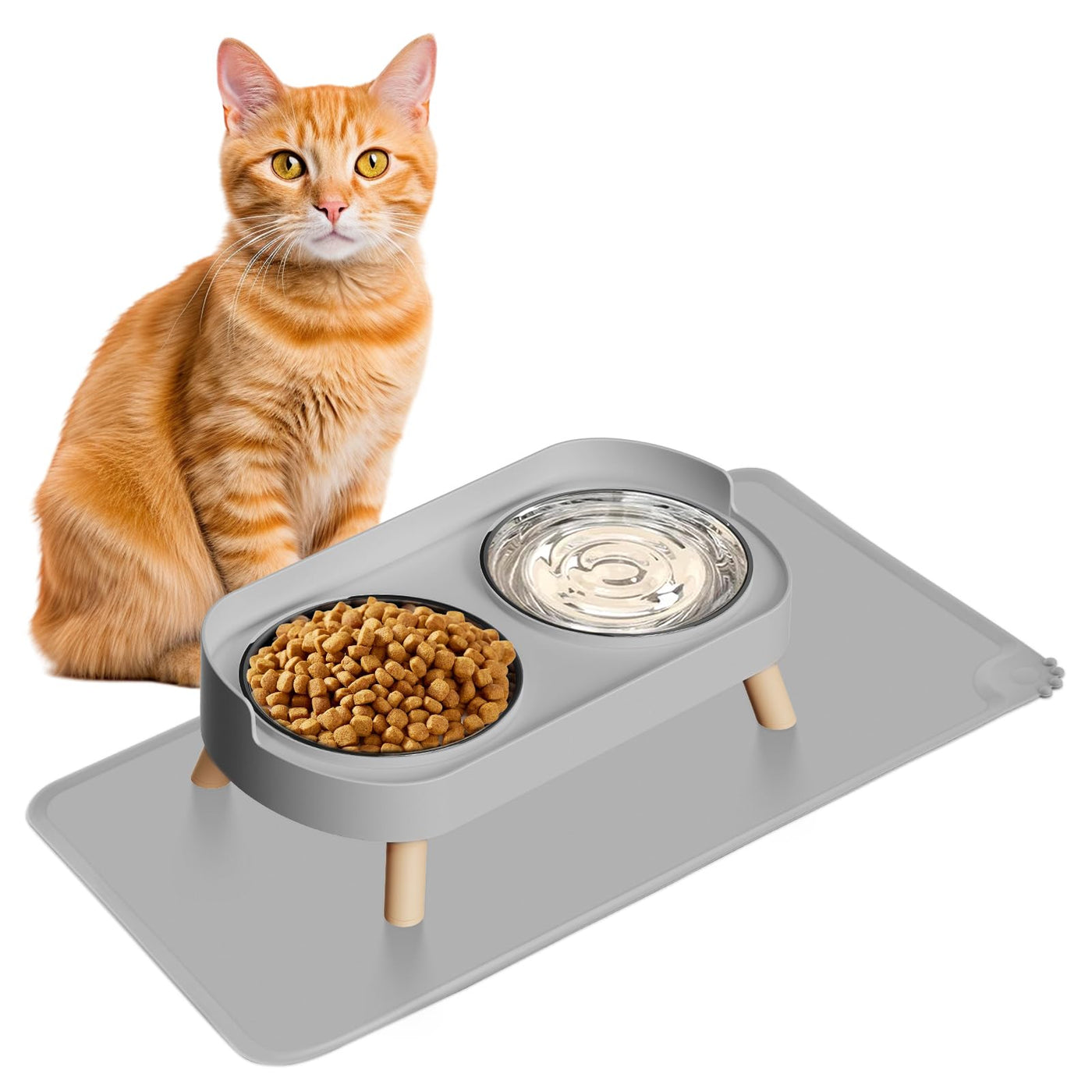 Raised Cat Food & Water Bowl Set for Indoor Cats