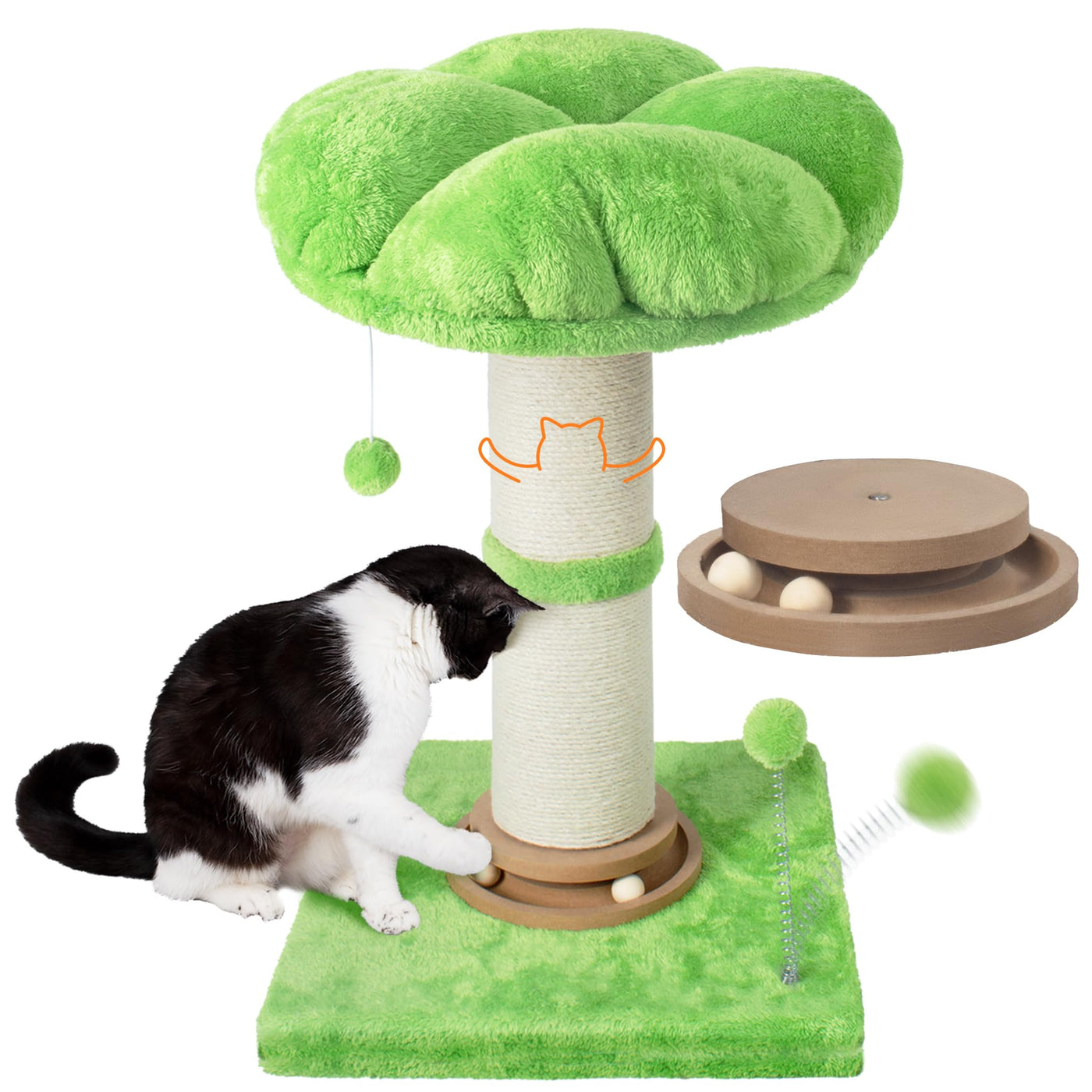Tall Cat Scratching Post with Toy Ball & Self-Groomer