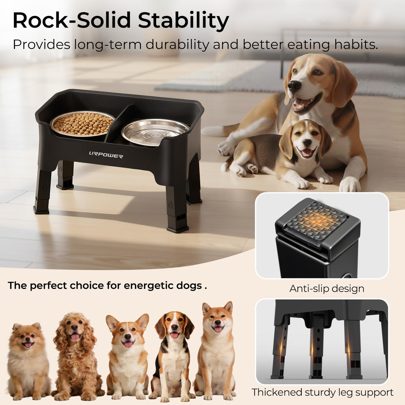 3-in-1 Adjustable Elevated Dog Bowl Stand with Lick Plate