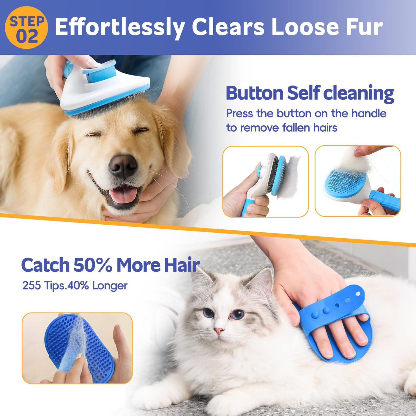 Dog & Cat Shedding Brush Grooming Kit with Nail Clipper
