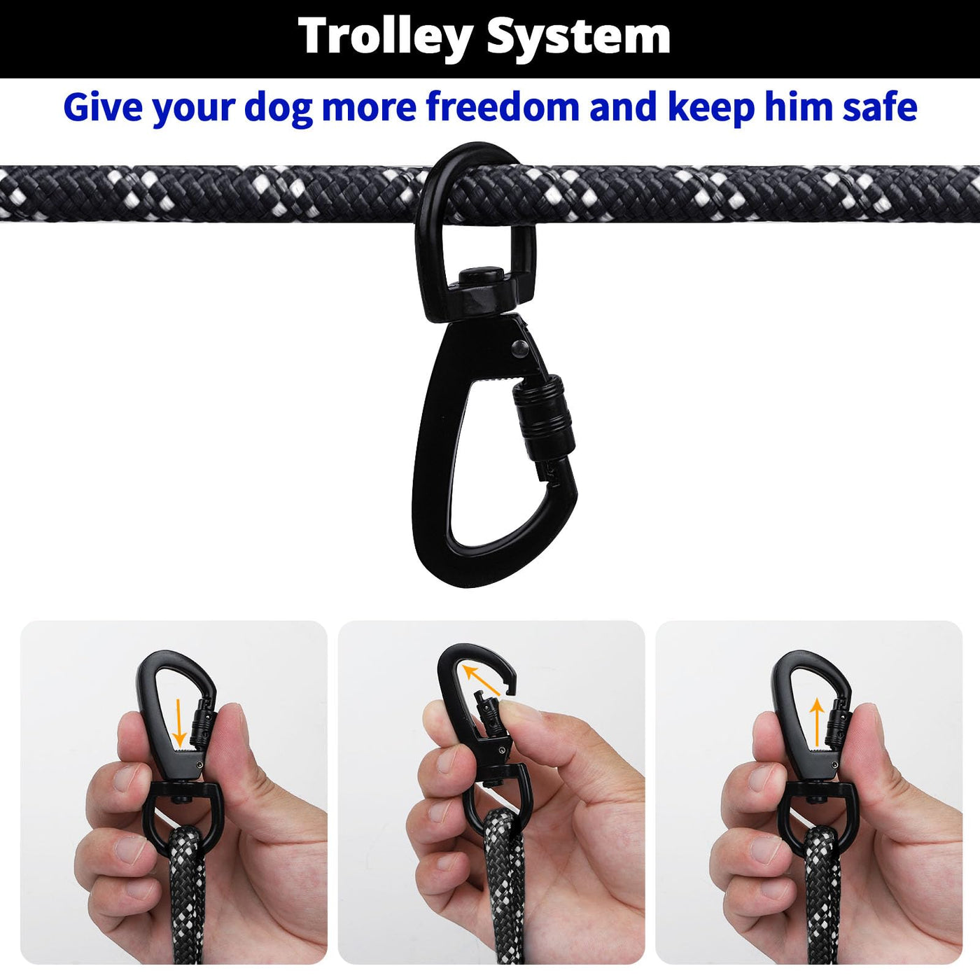 Portable Reflective Dog Tie-Out Trolley Cable for Camping