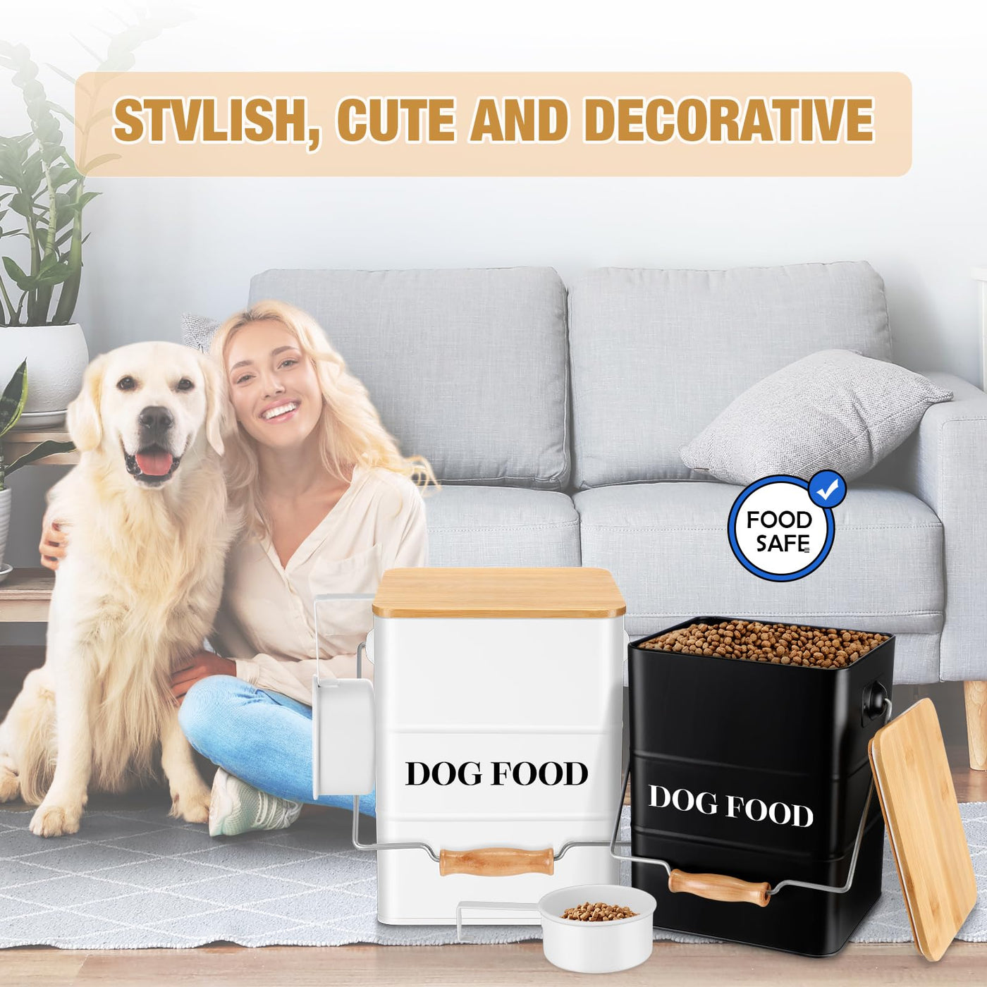 Airtight Metal Dog Food Storage Containers with Scoops