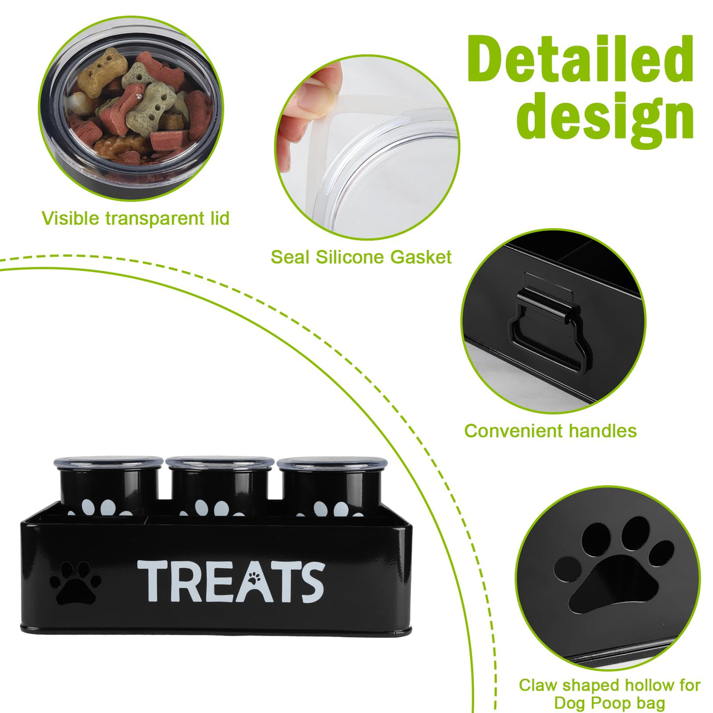 Airtight Metal Dog & Cat Treat Jar Set of 3 for Countertops