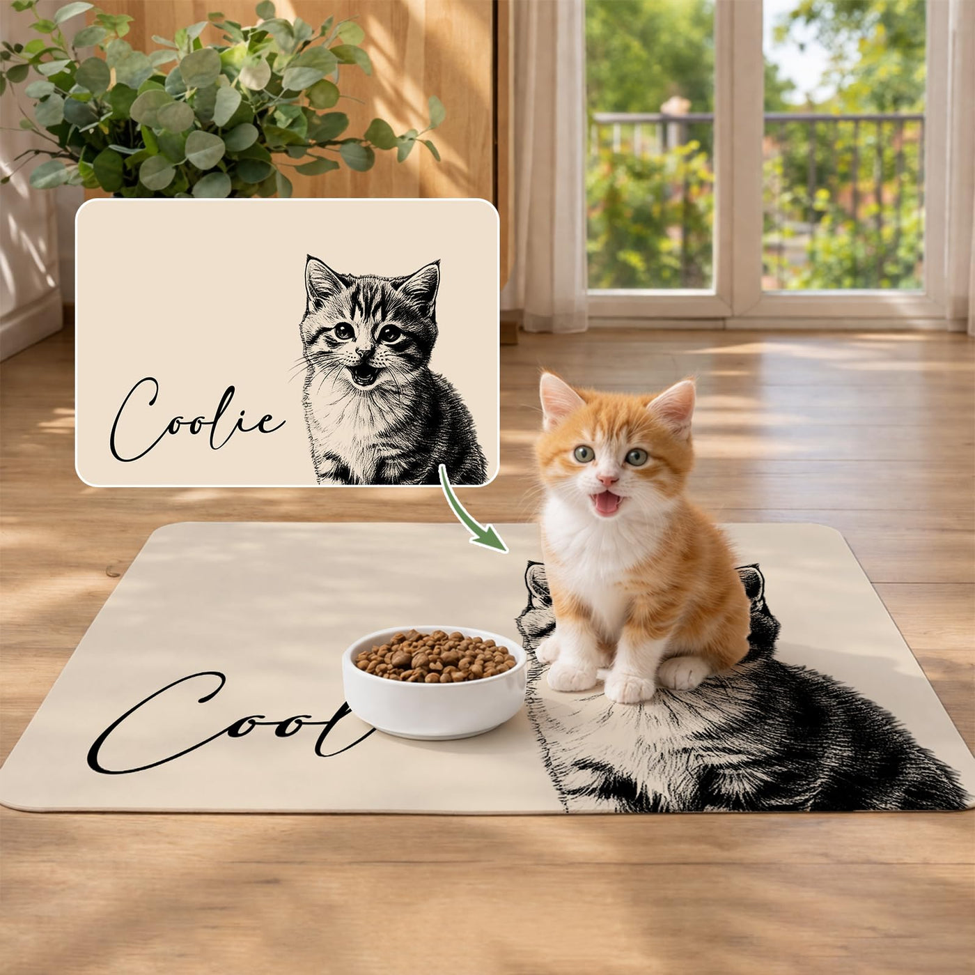 Personalized Quick-Dry Pet Feeding Mat with Photo & Name