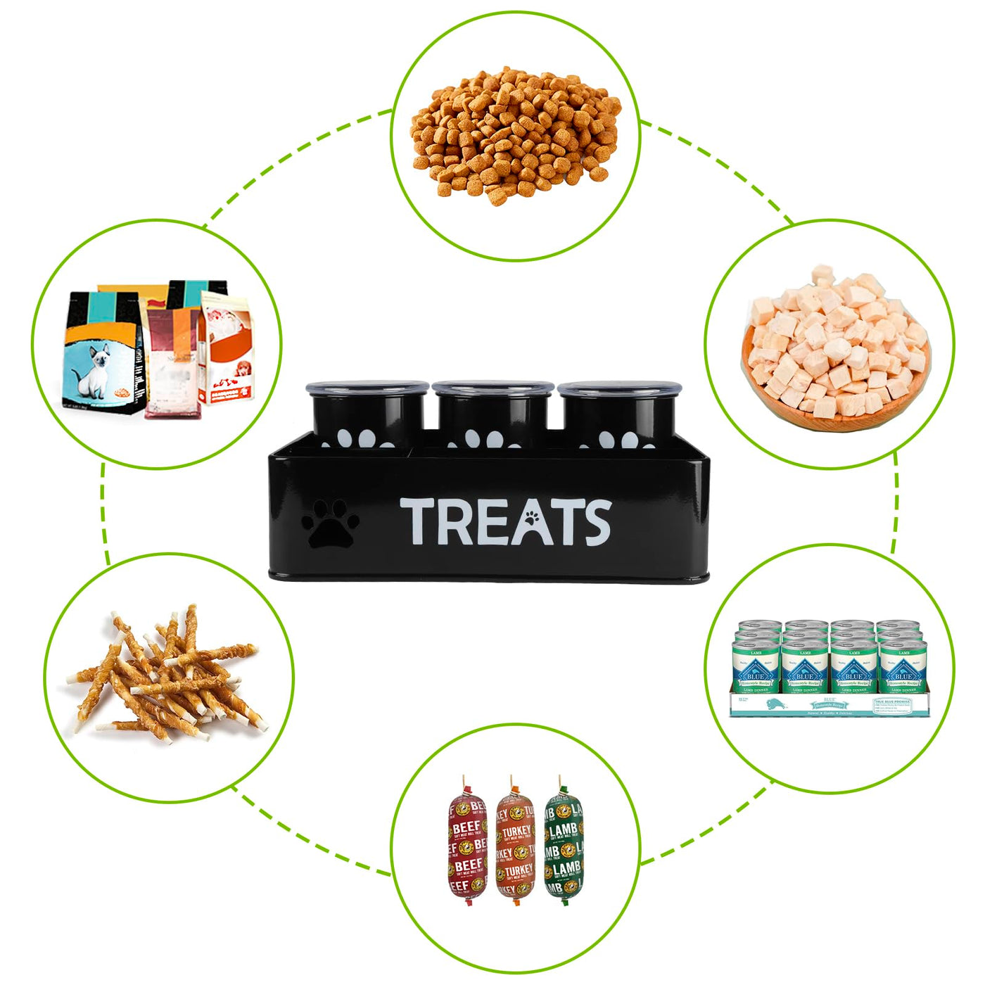 Airtight Metal Dog & Cat Treat Jar Set of 3 for Countertops