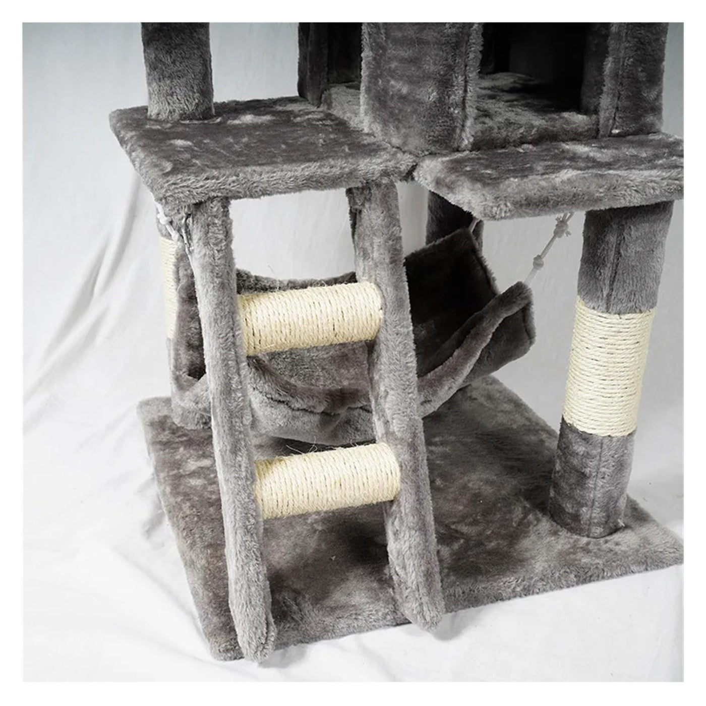 5-Piece Grey Cat Tree Set with Scratcher & Knot Toy