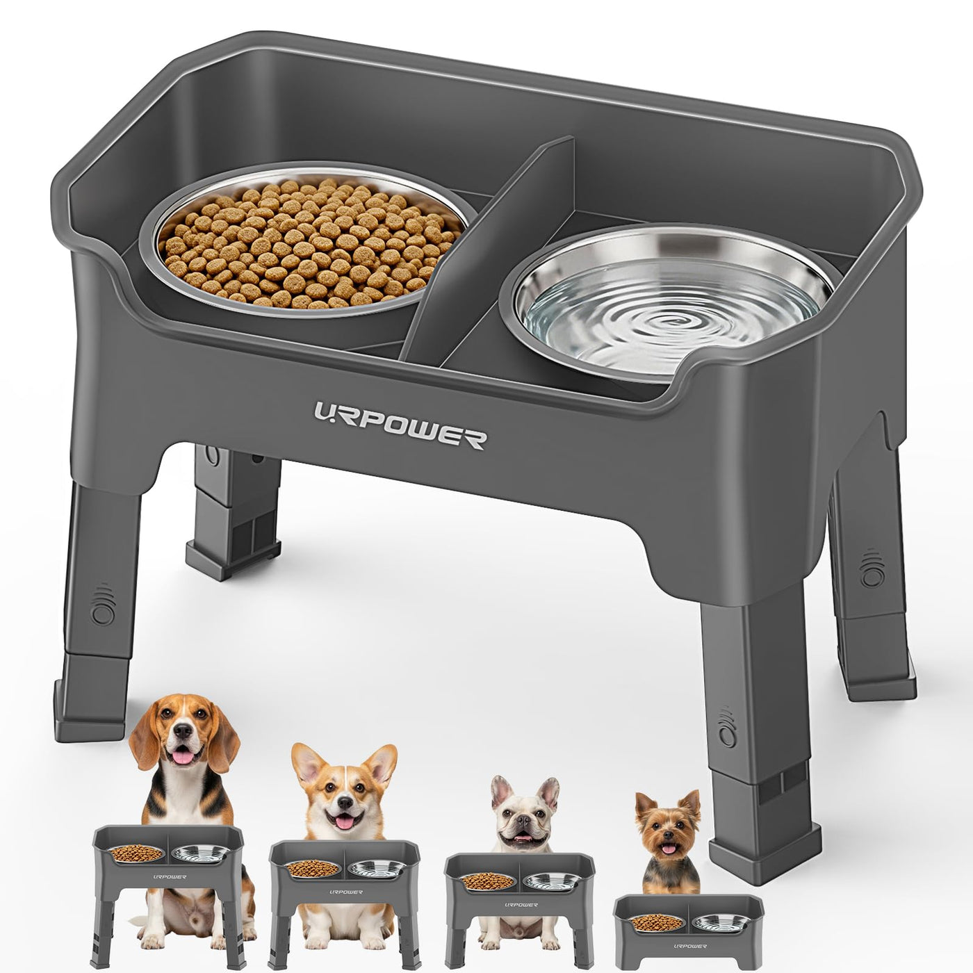 3-in-1 Adjustable Elevated Dog Bowl Stand with Lick Plate