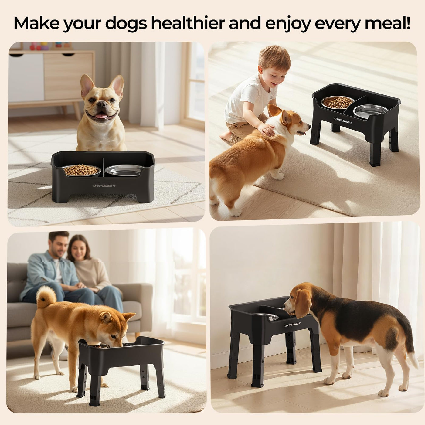 3-in-1 Adjustable Elevated Dog Bowl Stand with Lick Plate
