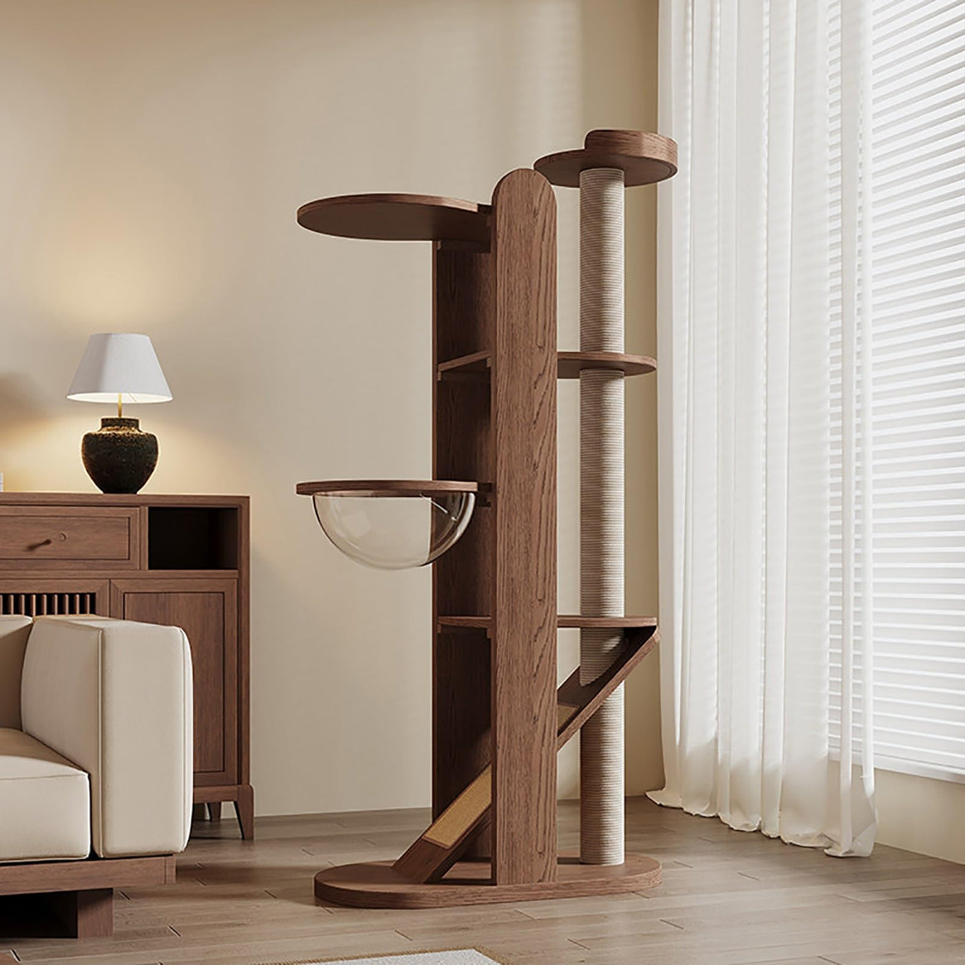 Minimalist Tall Cat Tree with Space Capsule Bed