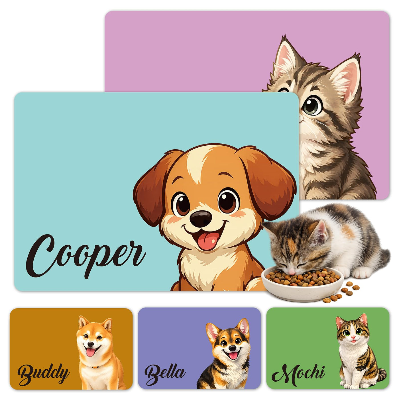 Personalized Quick-Dry Pet Feeding Mat with Photo & Name