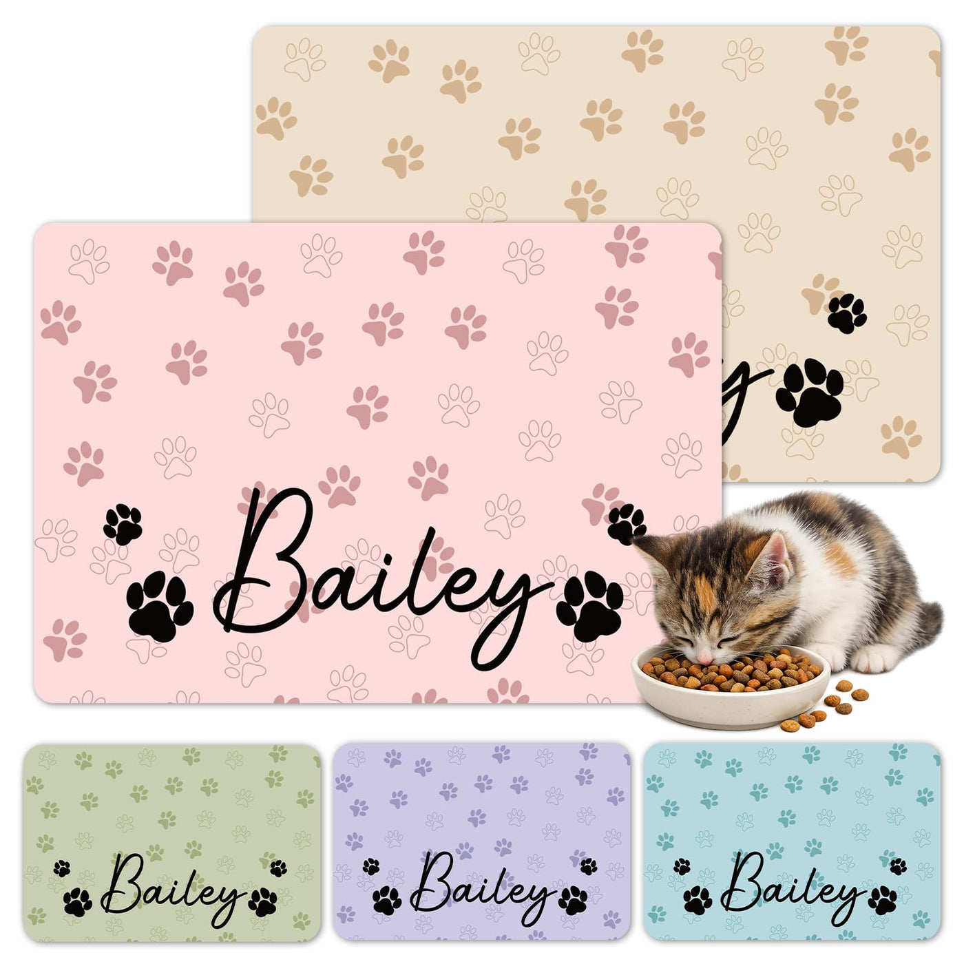 Personalized Quick-Dry Pet Feeding Mat with Photo & Name