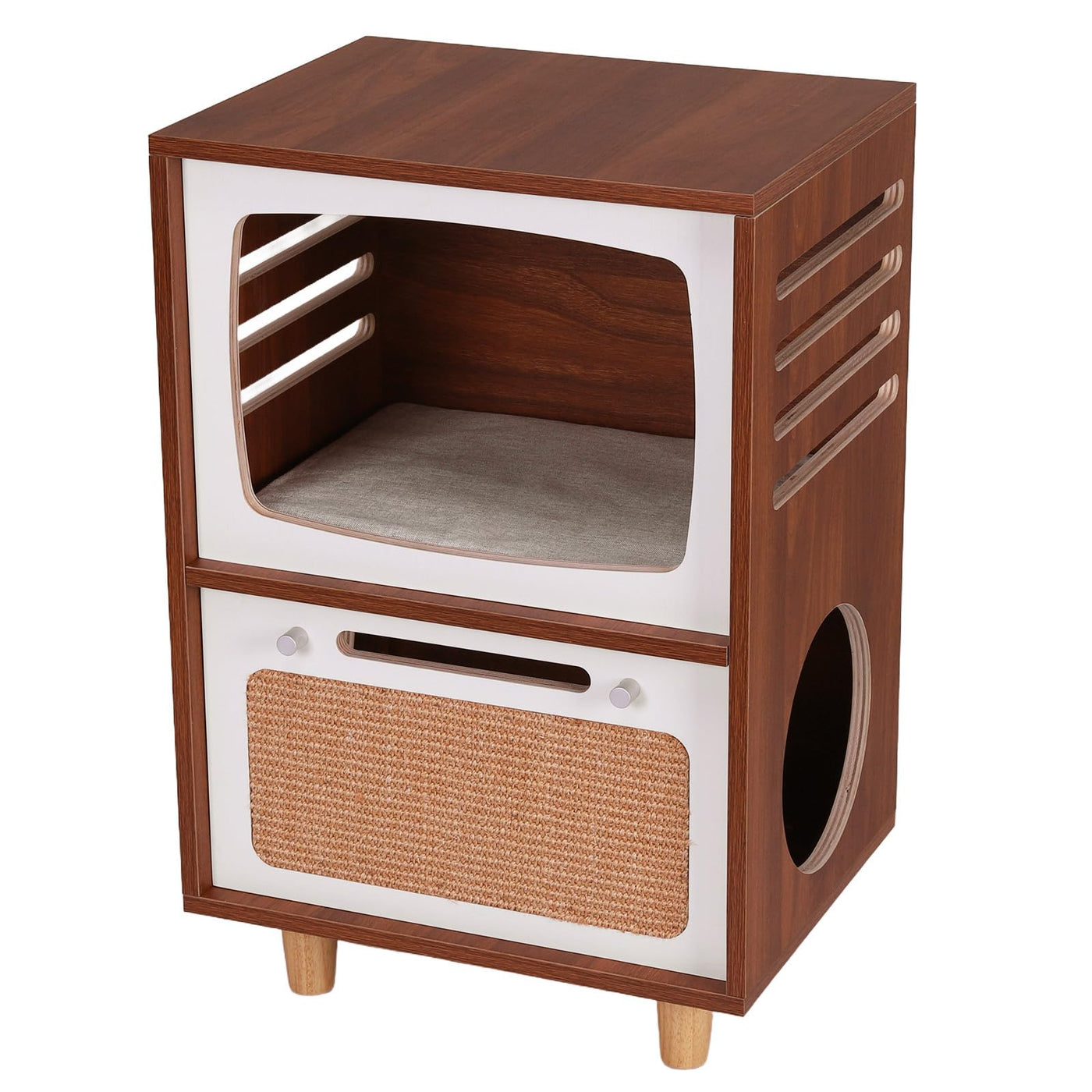 Retro TV-Style 2-Tier Cat Activity Center with Scratcher