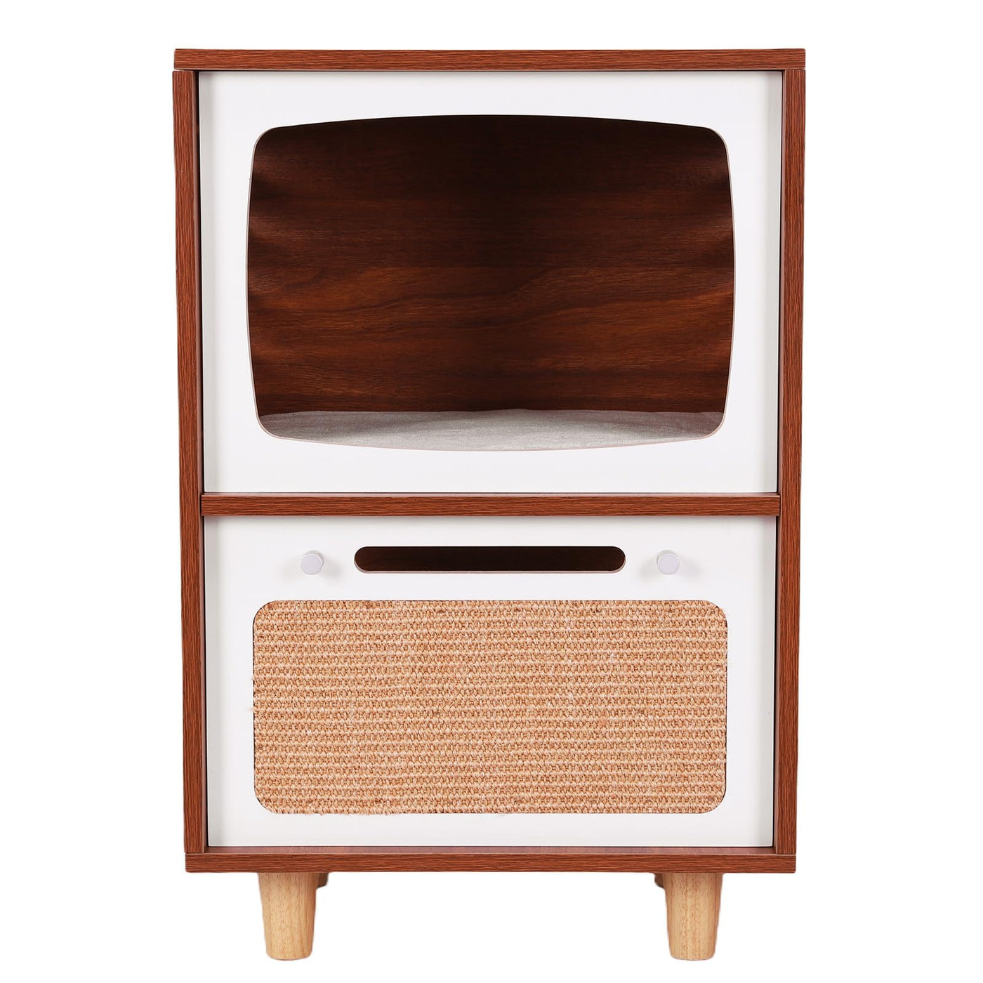 Retro TV-Style 2-Tier Cat Activity Center with Scratcher