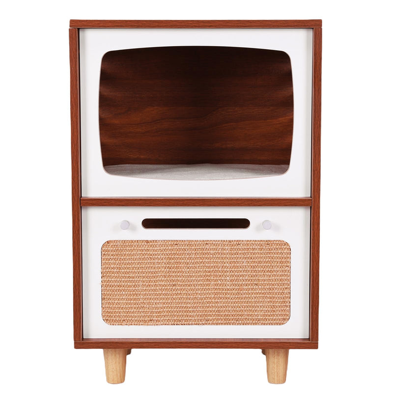 Retro TV-Style 2-Tier Cat Activity Center with Scratcher