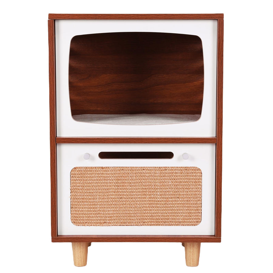 Retro TV-Style 2-Tier Cat Activity Center with Scratcher