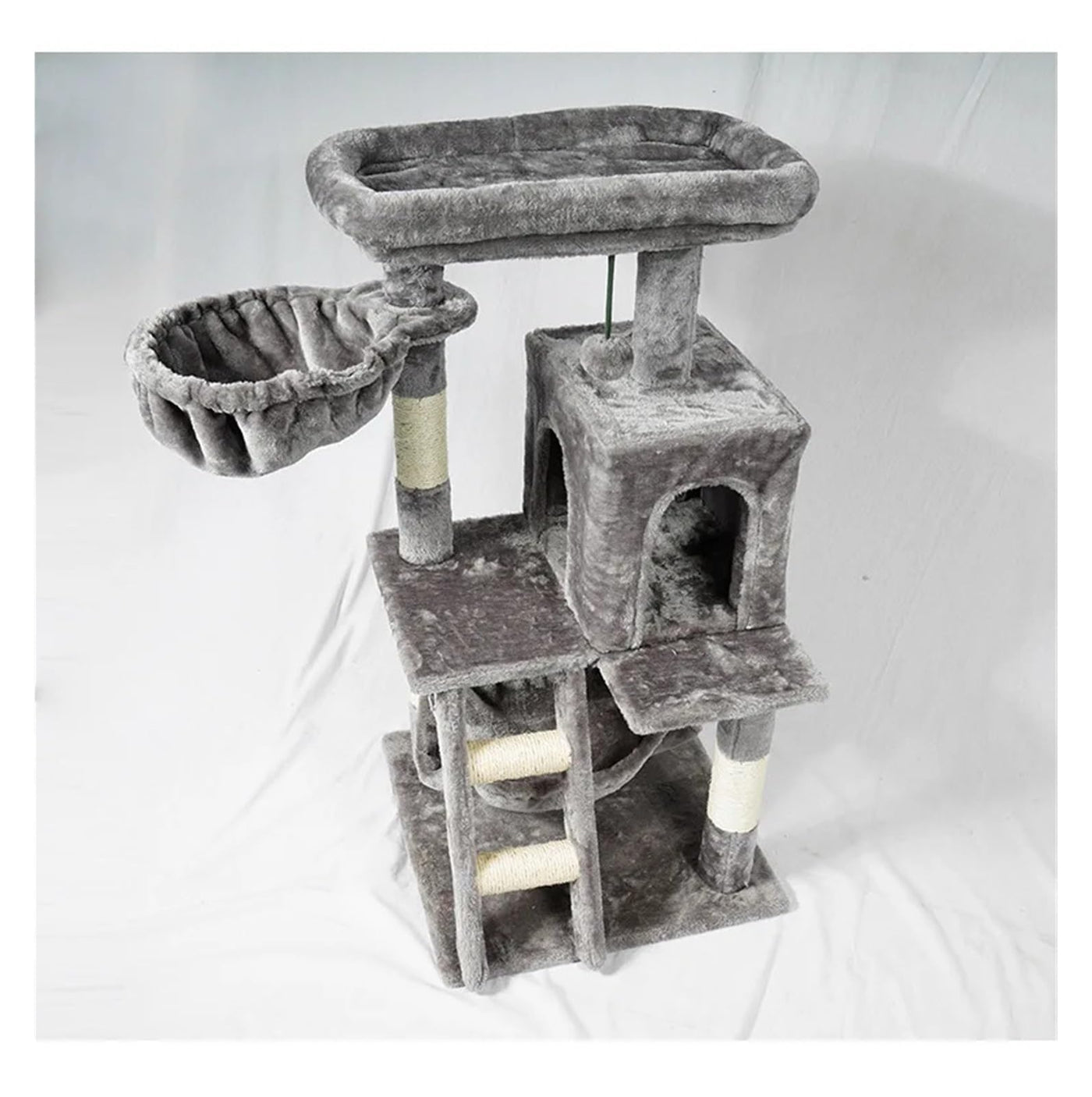5-Piece Grey Cat Tree Set with Scratcher & Knot Toy