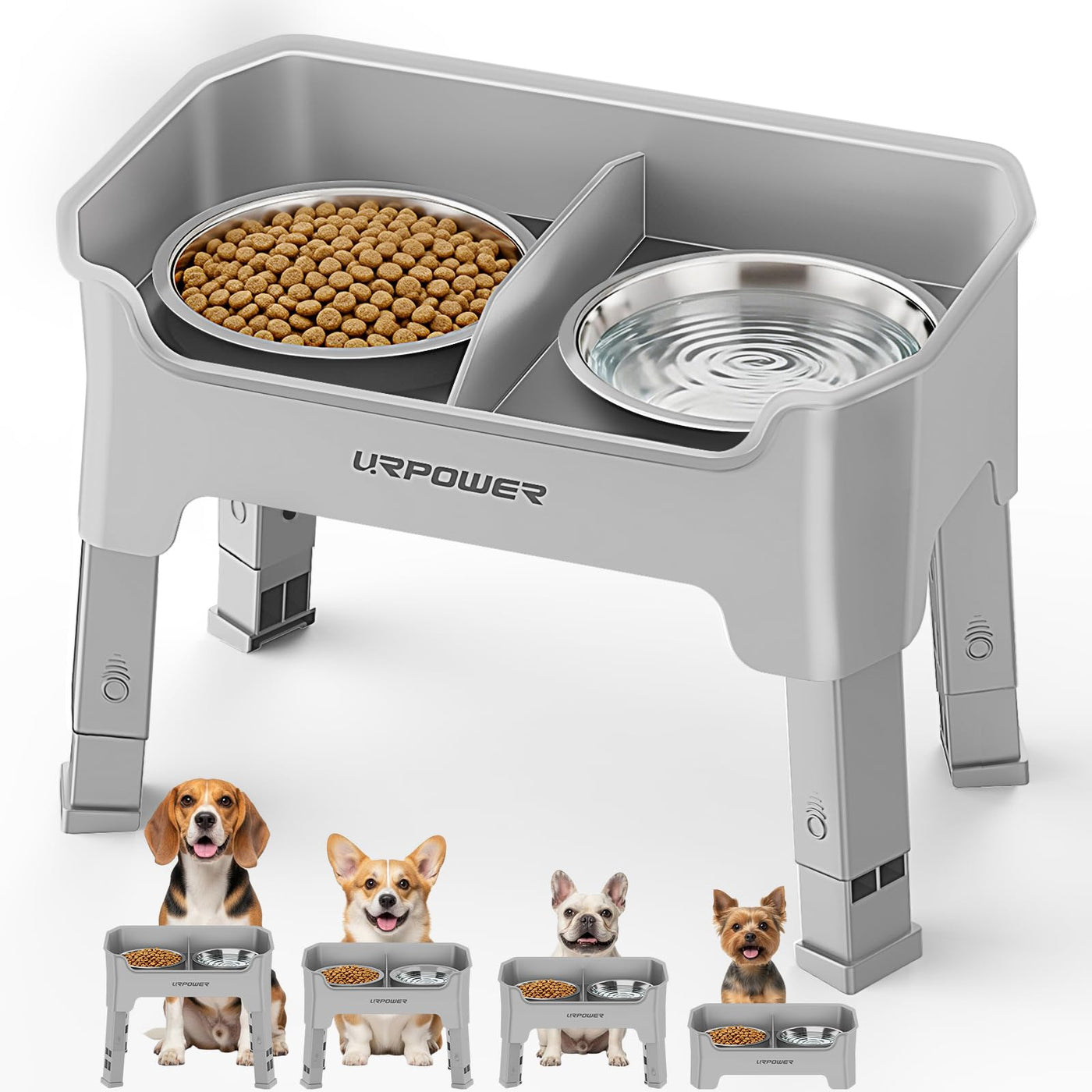 3-in-1 Adjustable Elevated Dog Bowl Stand with Lick Plate
