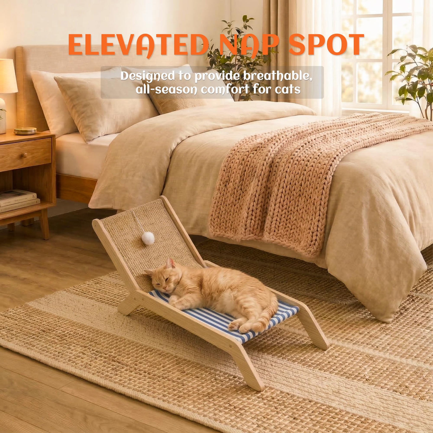 Beach Chair Cat Hammock with Sisal Scratcher & Toy Ball