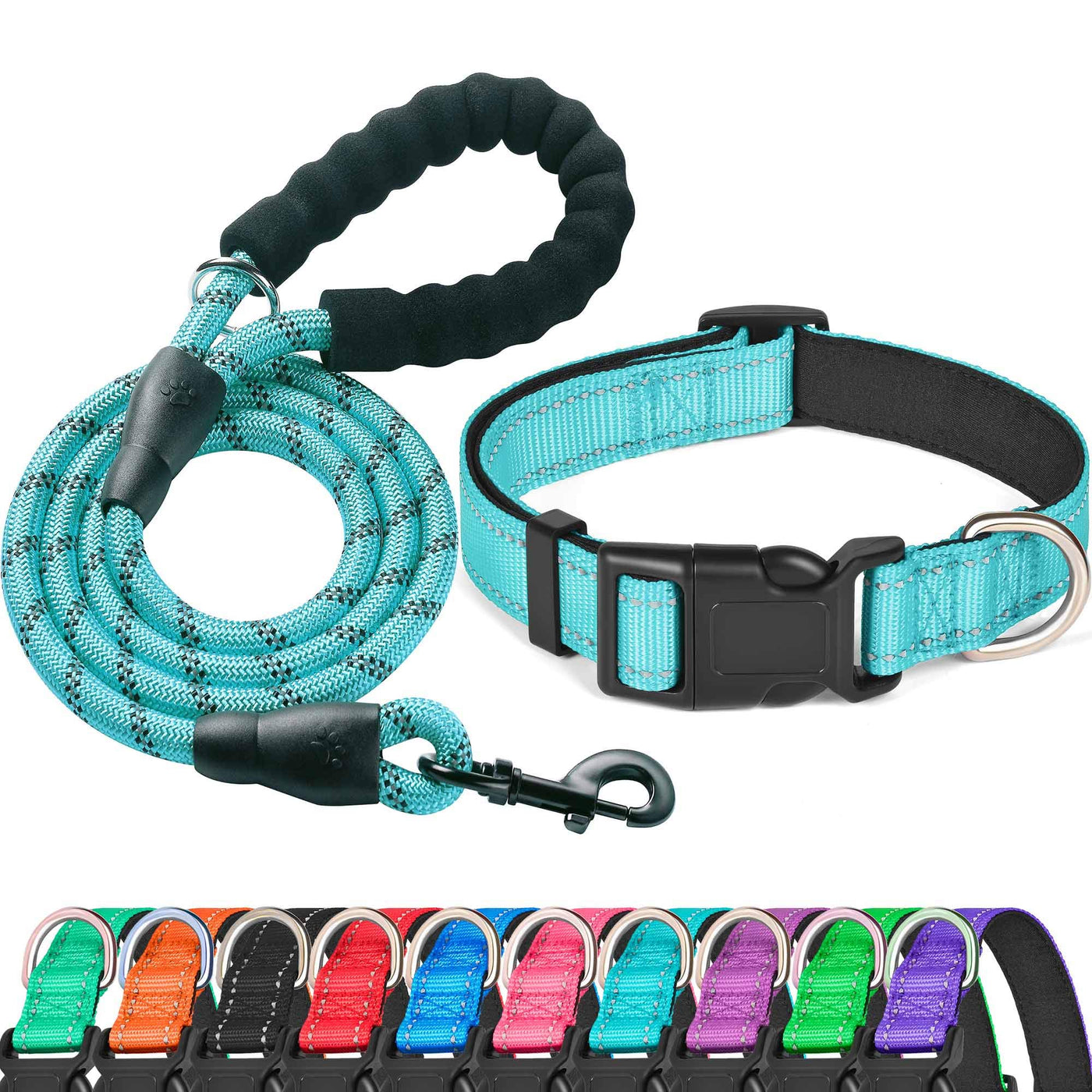 Reflective Padded Nylon Dog Collar with Neoprene Lining