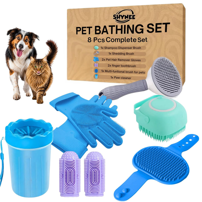 8-Piece Dog & Cat Bath Grooming Kit with Paw Cleaner