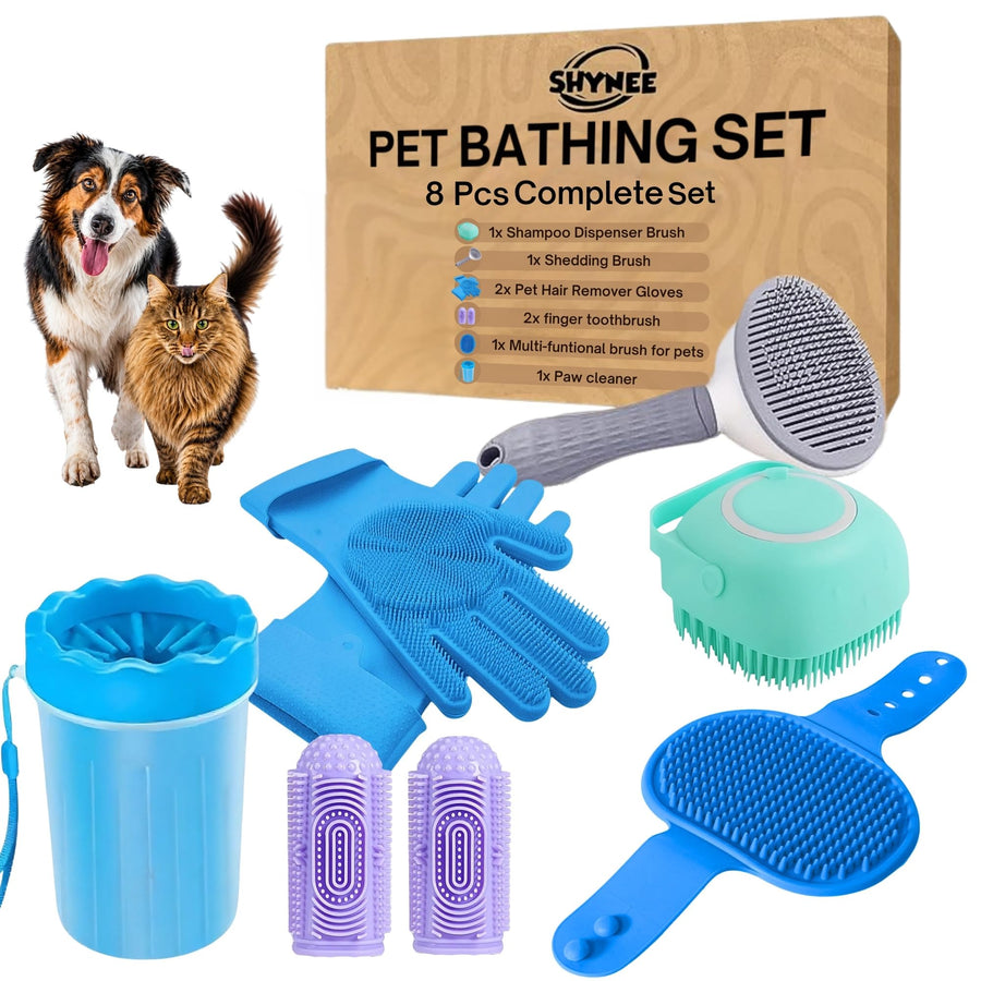 8-Piece Dog & Cat Bath Grooming Kit with Paw Cleaner