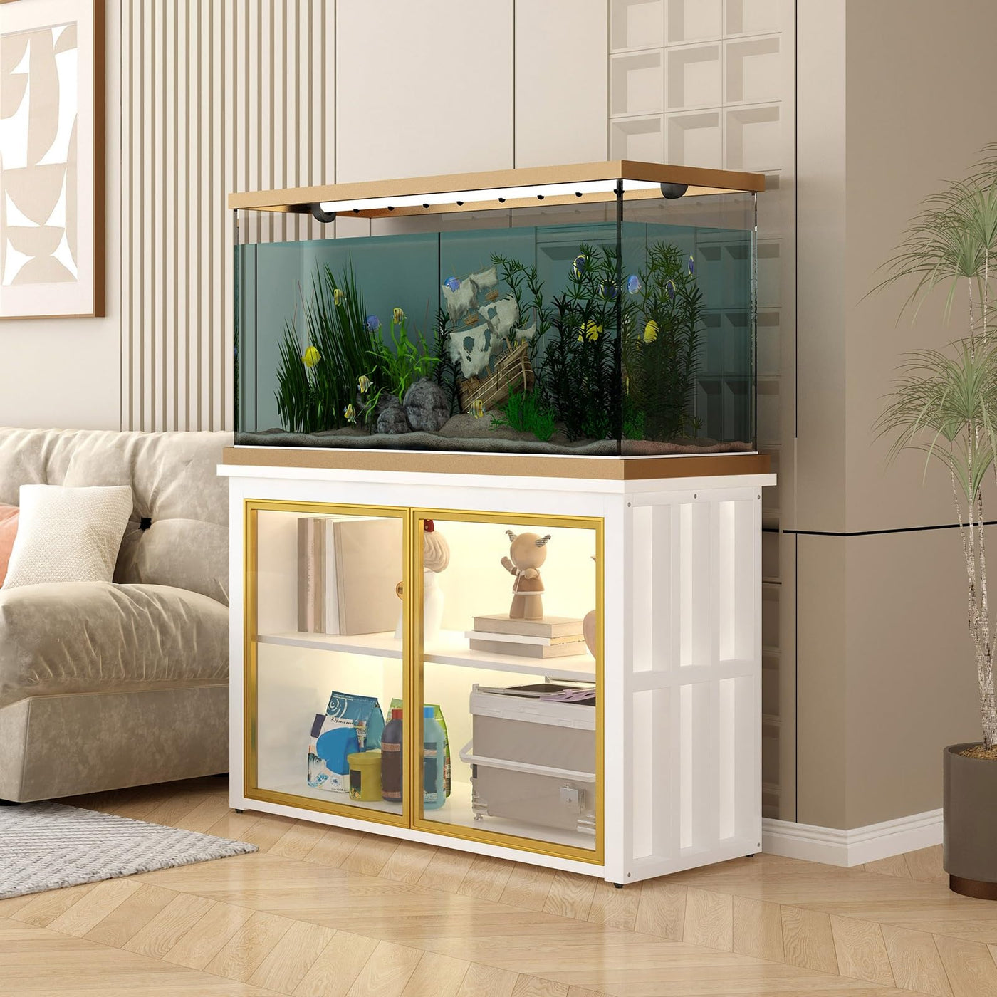 Heavy Duty Aquarium Stand with Glass Storage Cabinet