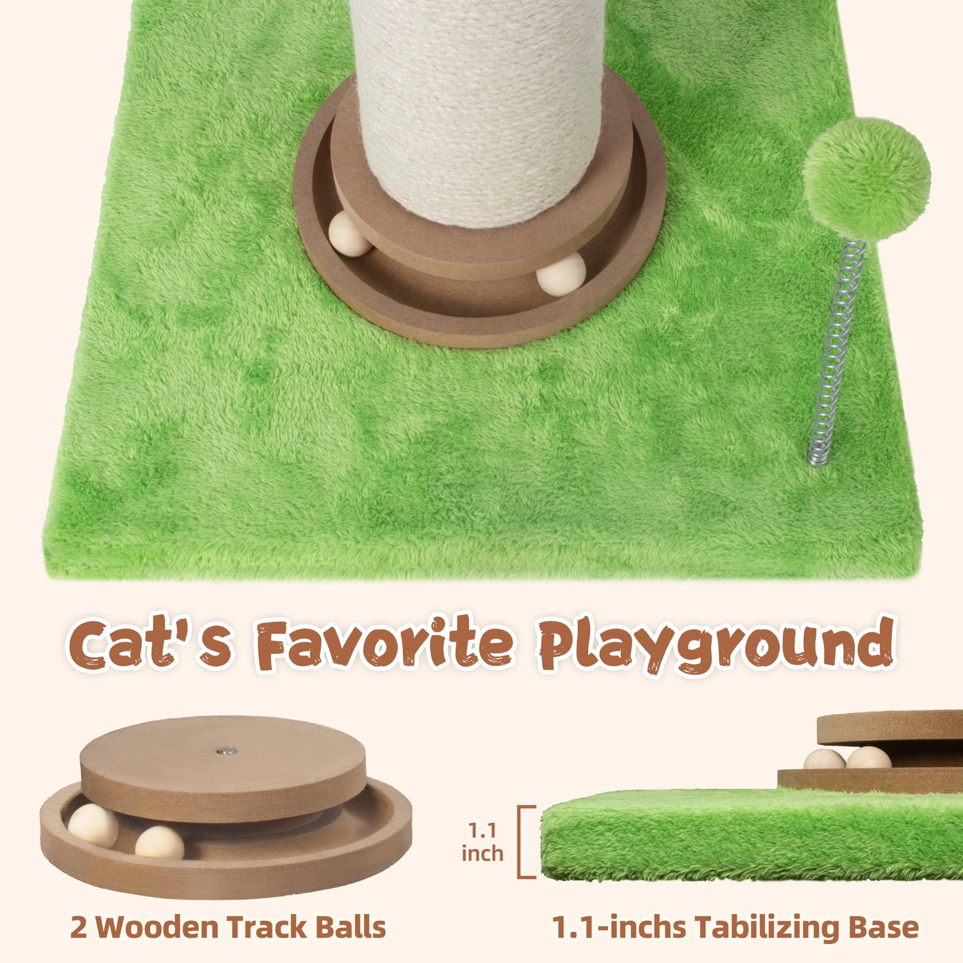 Tall Cat Scratching Post with Toy Ball & Self-Groomer