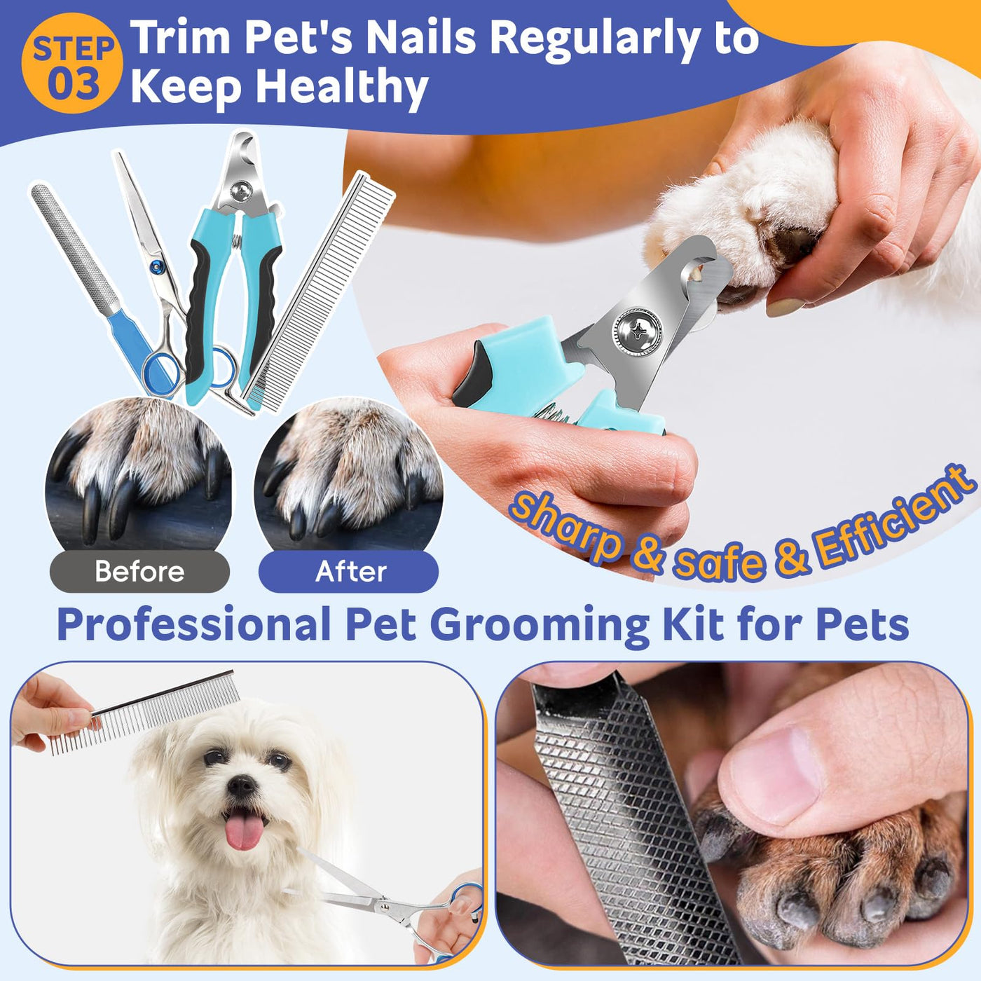 Dog & Cat Shedding Brush Grooming Kit with Nail Clipper