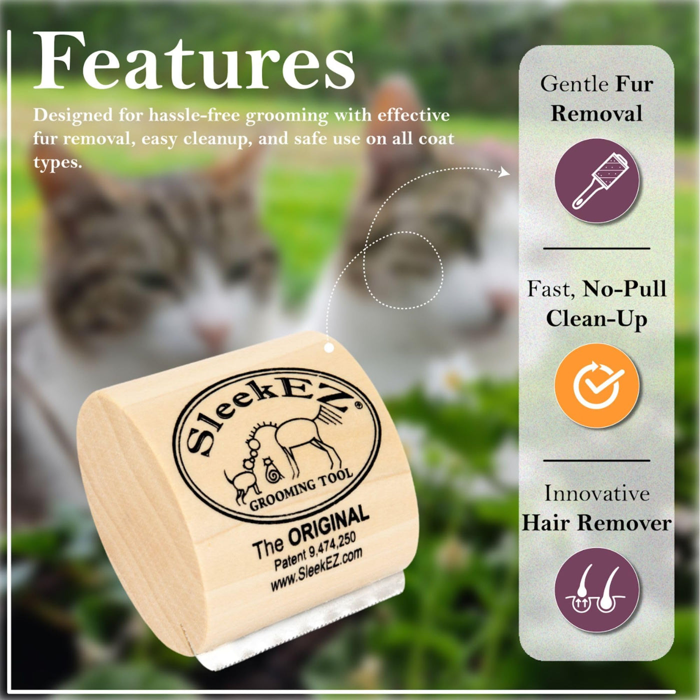 Pet Hair Removal Brush for Dogs, Cats & Horses