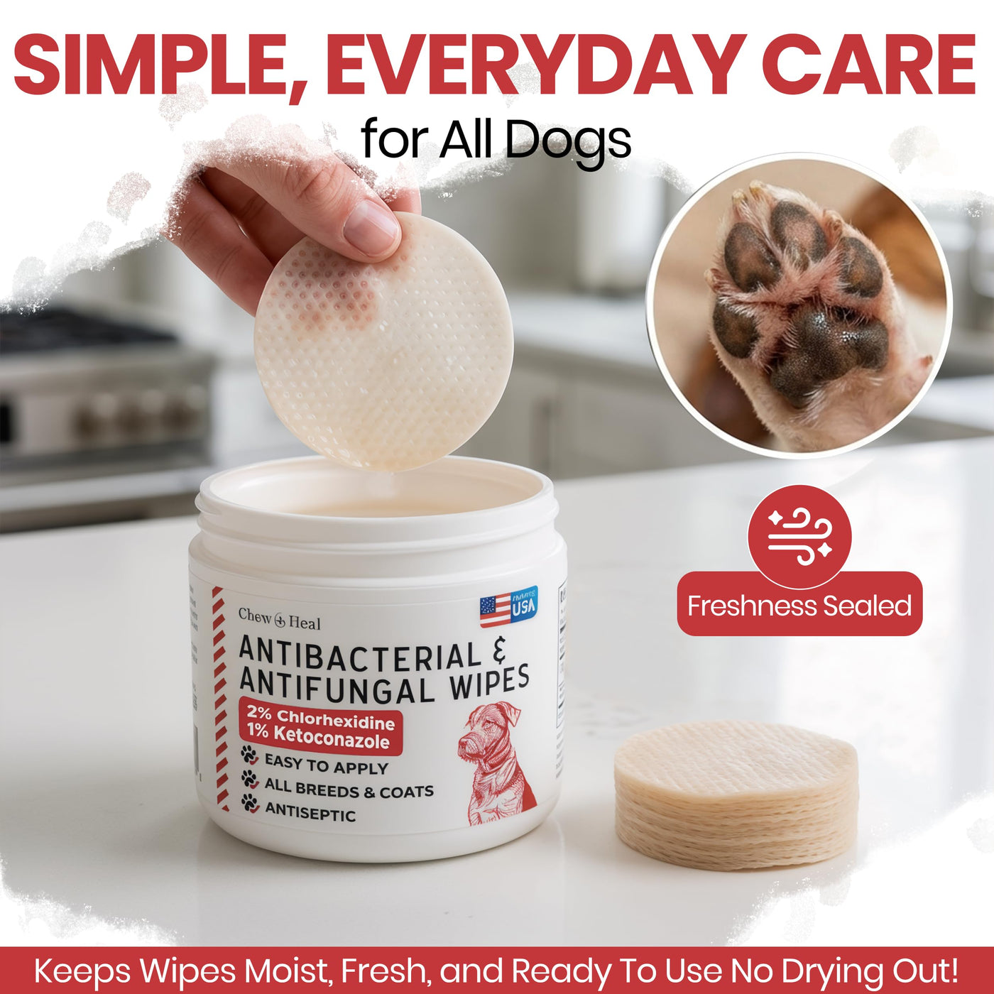 Soothing Dog Paw Wipes with Chlorhexidine Formula