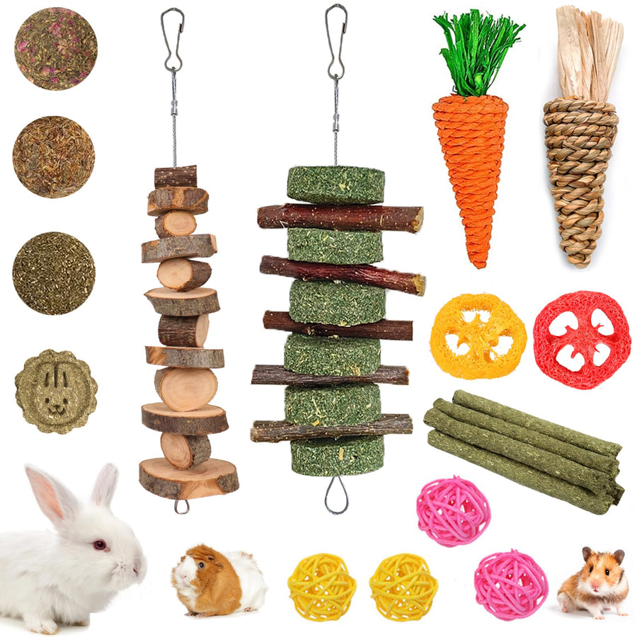 Natural Bunny Chew Toys with Apple Wood & Timothy Grass