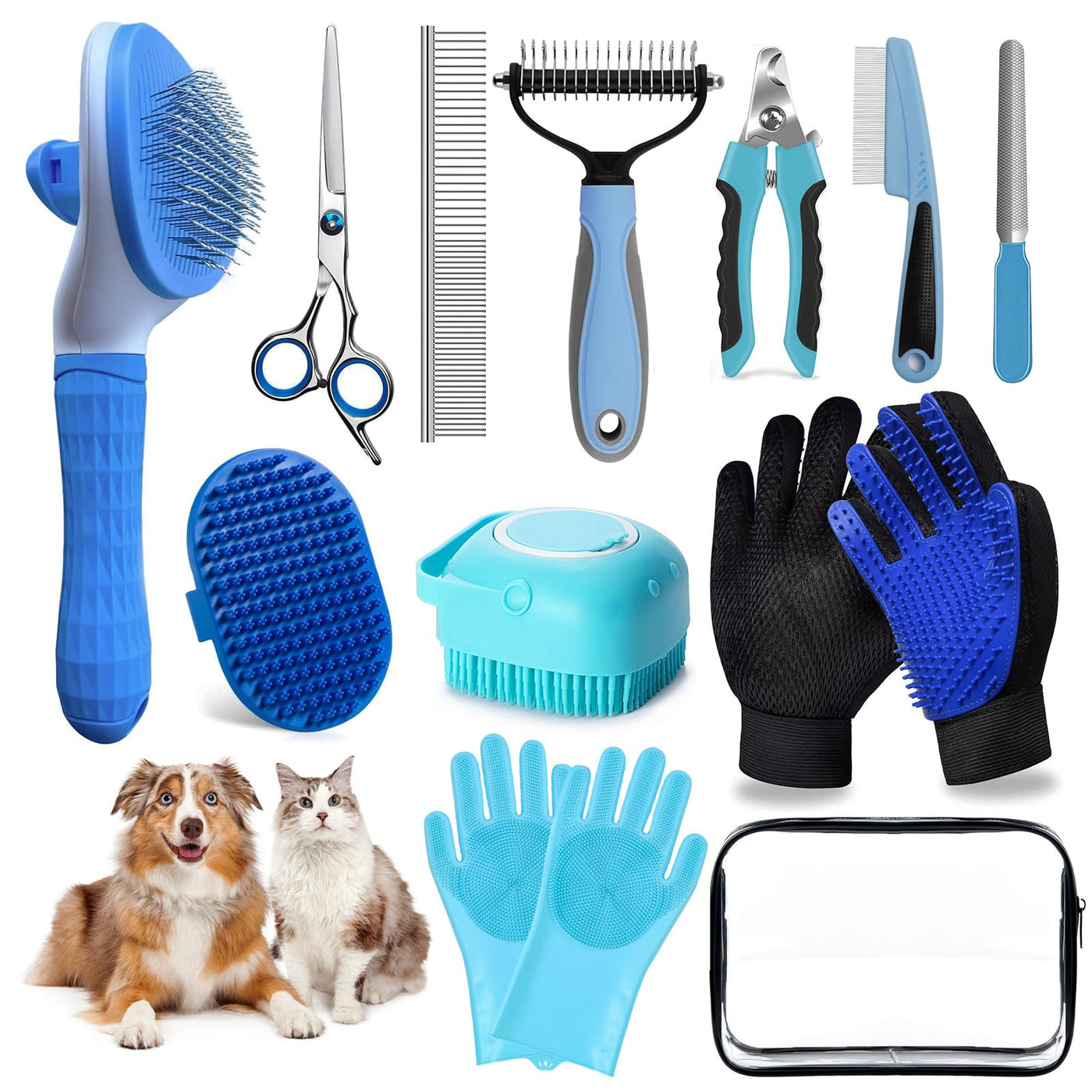 Dog & Cat Shedding Brush Grooming Kit with Nail Clipper