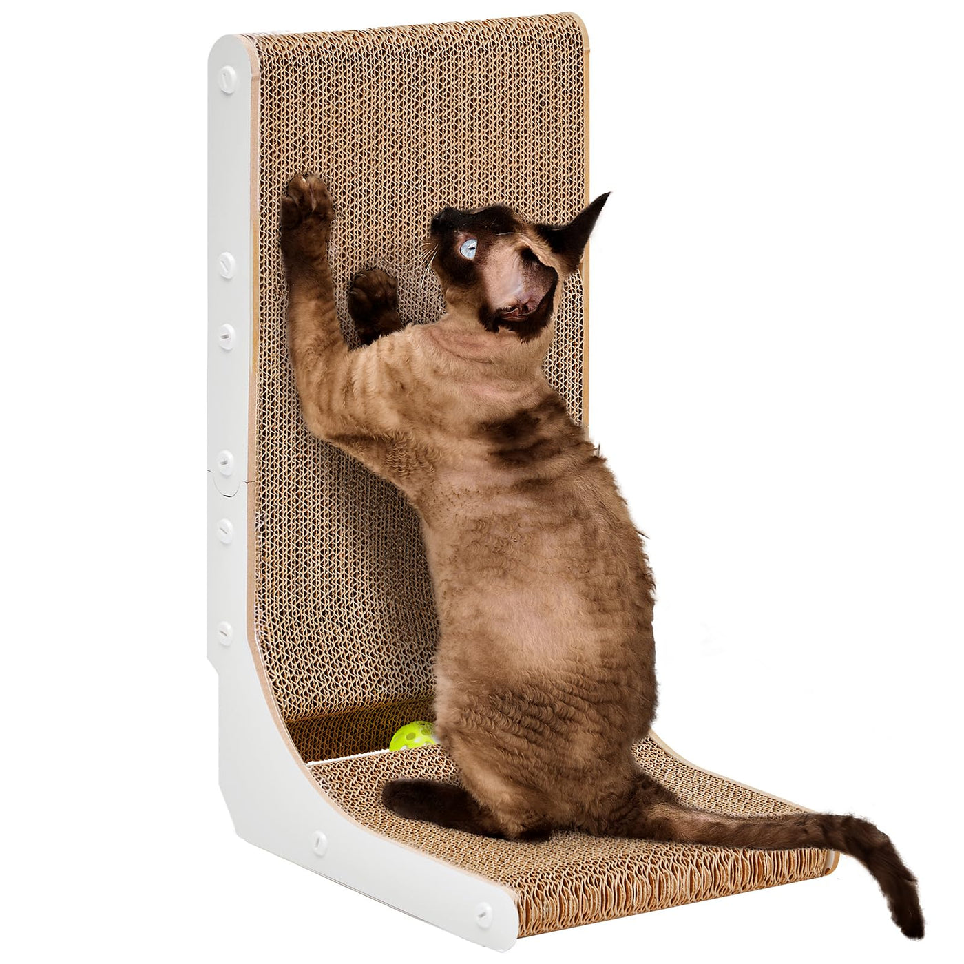 L-Shaped Cardboard Cat Scratcher Pad with Ball Toy