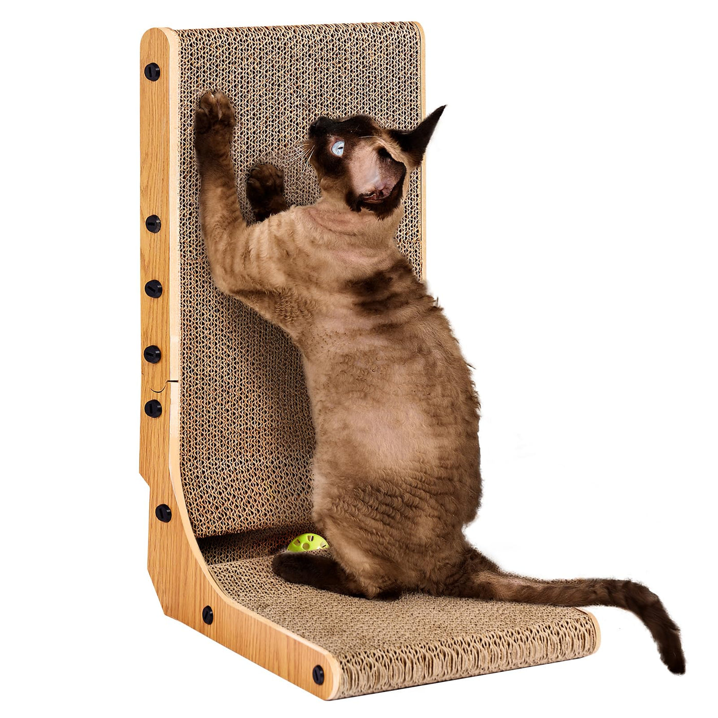 L-Shaped Cardboard Cat Scratcher Pad with Ball Toy