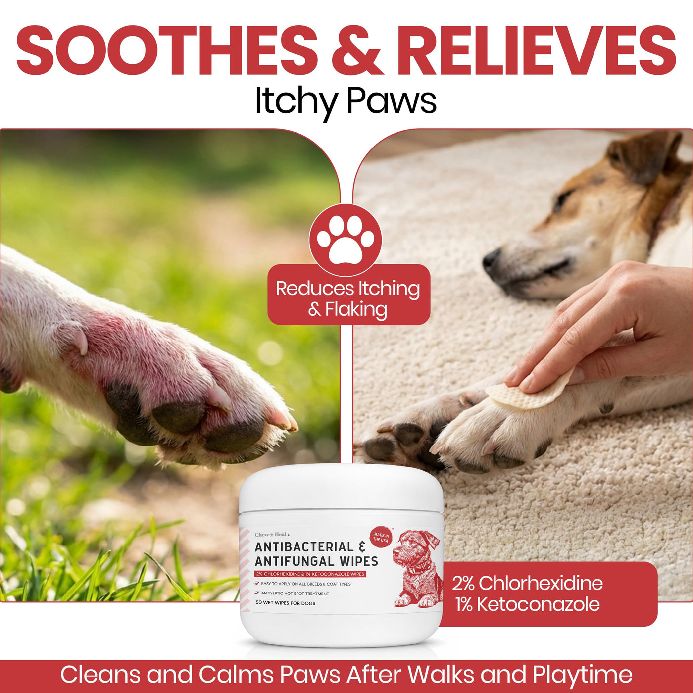 Soothing Dog Paw Wipes with Chlorhexidine Formula