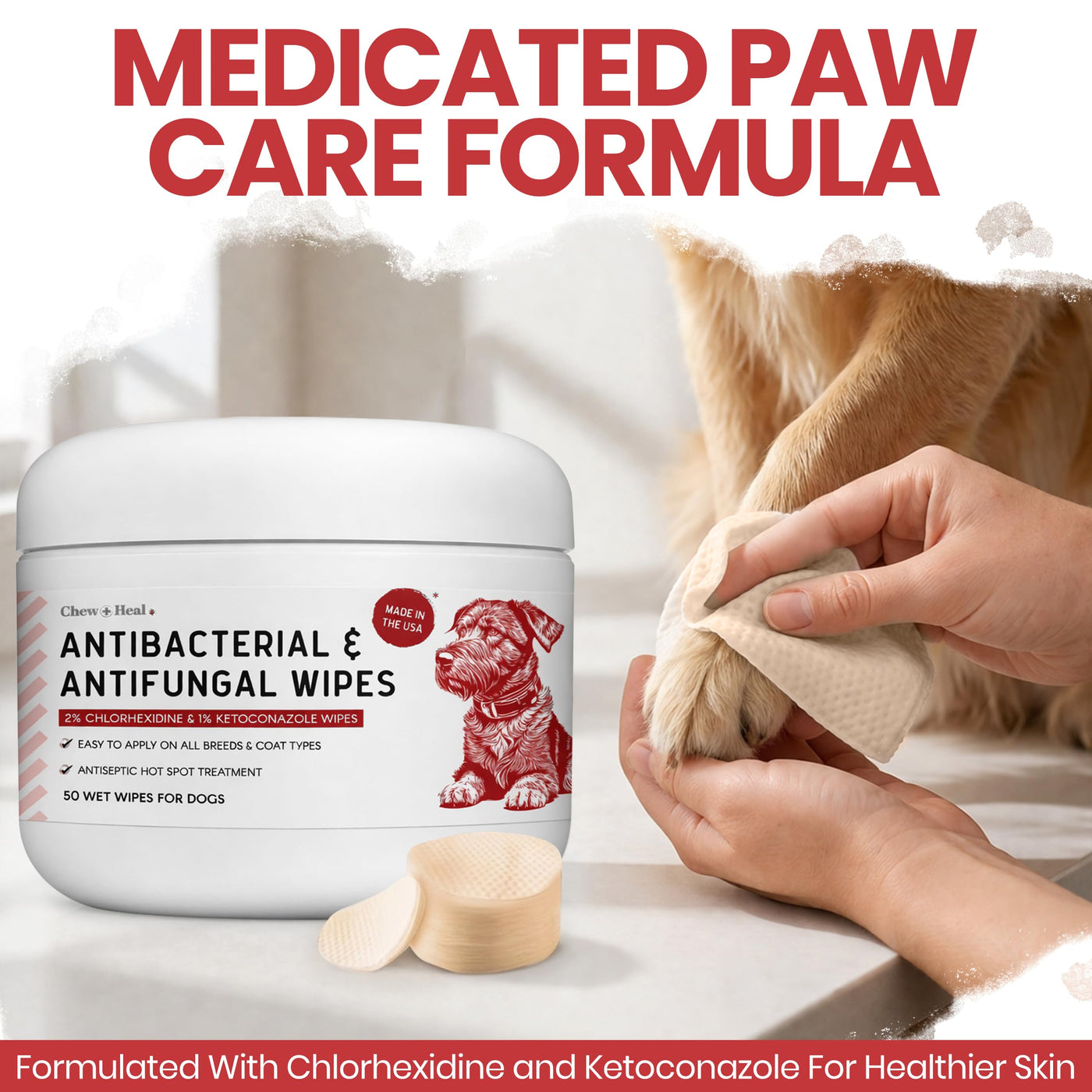 Soothing Dog Paw Wipes with Chlorhexidine Formula